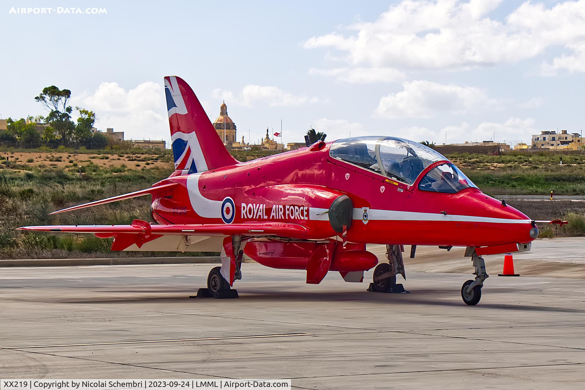 XX219, 1978 Hawker Siddeley Hawk T.1A C/N 055/312055, Static display at the Malta International Airshow 2023.