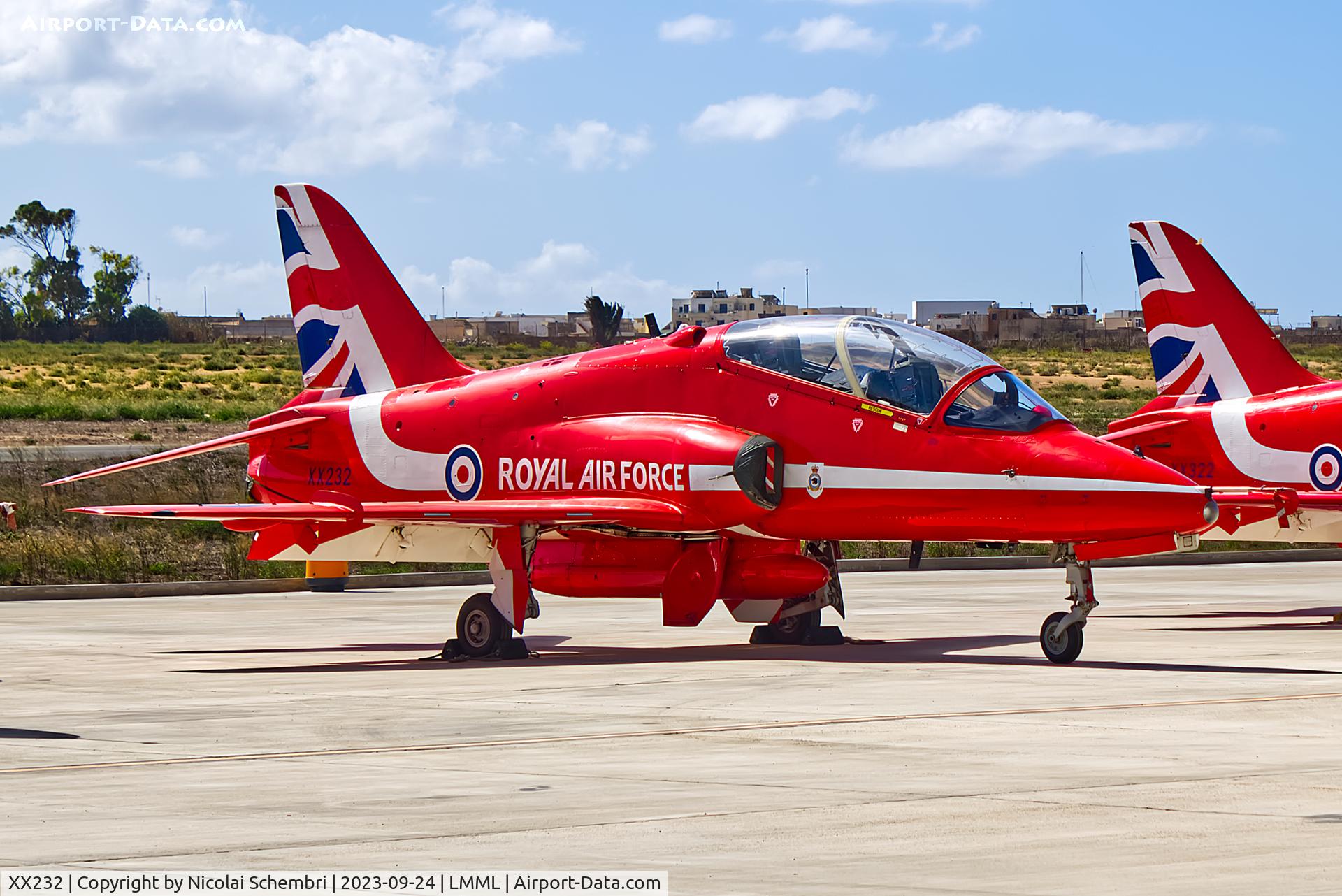 XX232, 1978 Hawker Siddeley Hawk T.1 C/N 068/312068, Static display at the Malta International Airshow 2023.
