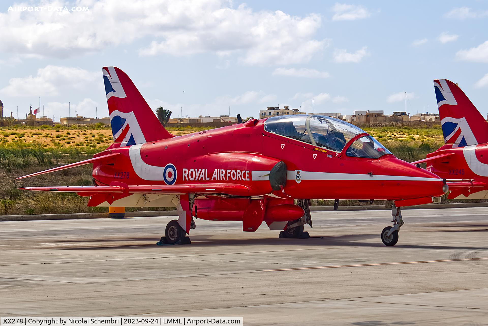 XX278, 1978 Hawker Siddeley Hawk T.1A C/N 103/312103, Static display at the Malta International Airshow 2023.