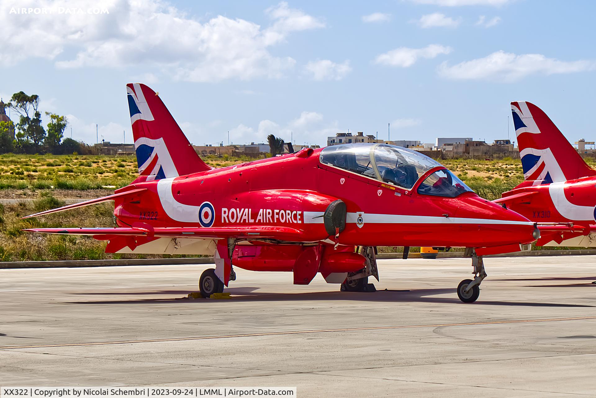 XX322, 1980 Hawker Siddeley Hawk T.1A C/N 165/312147, Static display at the Malta International Airshow 2023.