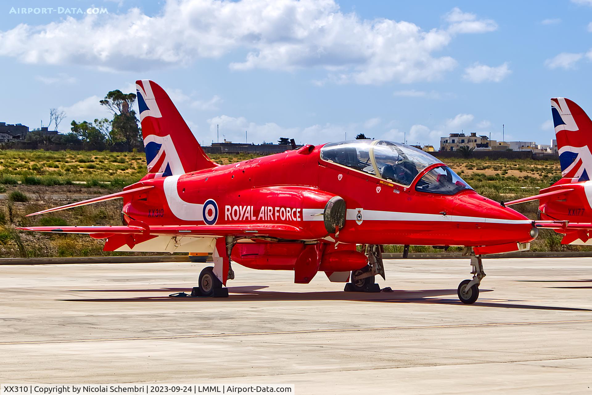 XX310, 1980 Hawker Siddeley Hawk T.1W C/N 145/312135, Static display at the Malta International Airshow 2023.