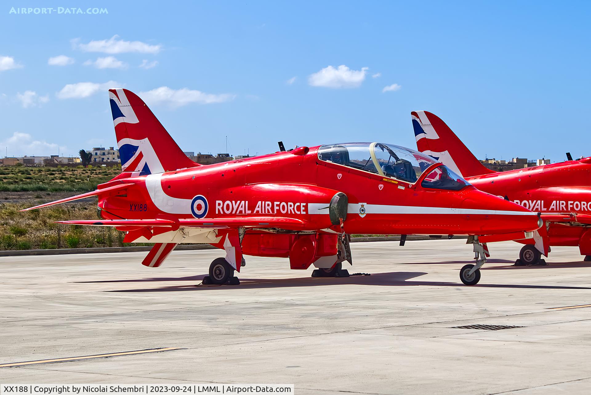 XX188, 1977 Hawker Siddeley Hawk T.1A C/N 035/312035, Static display at the Malta International Airshow 2023.