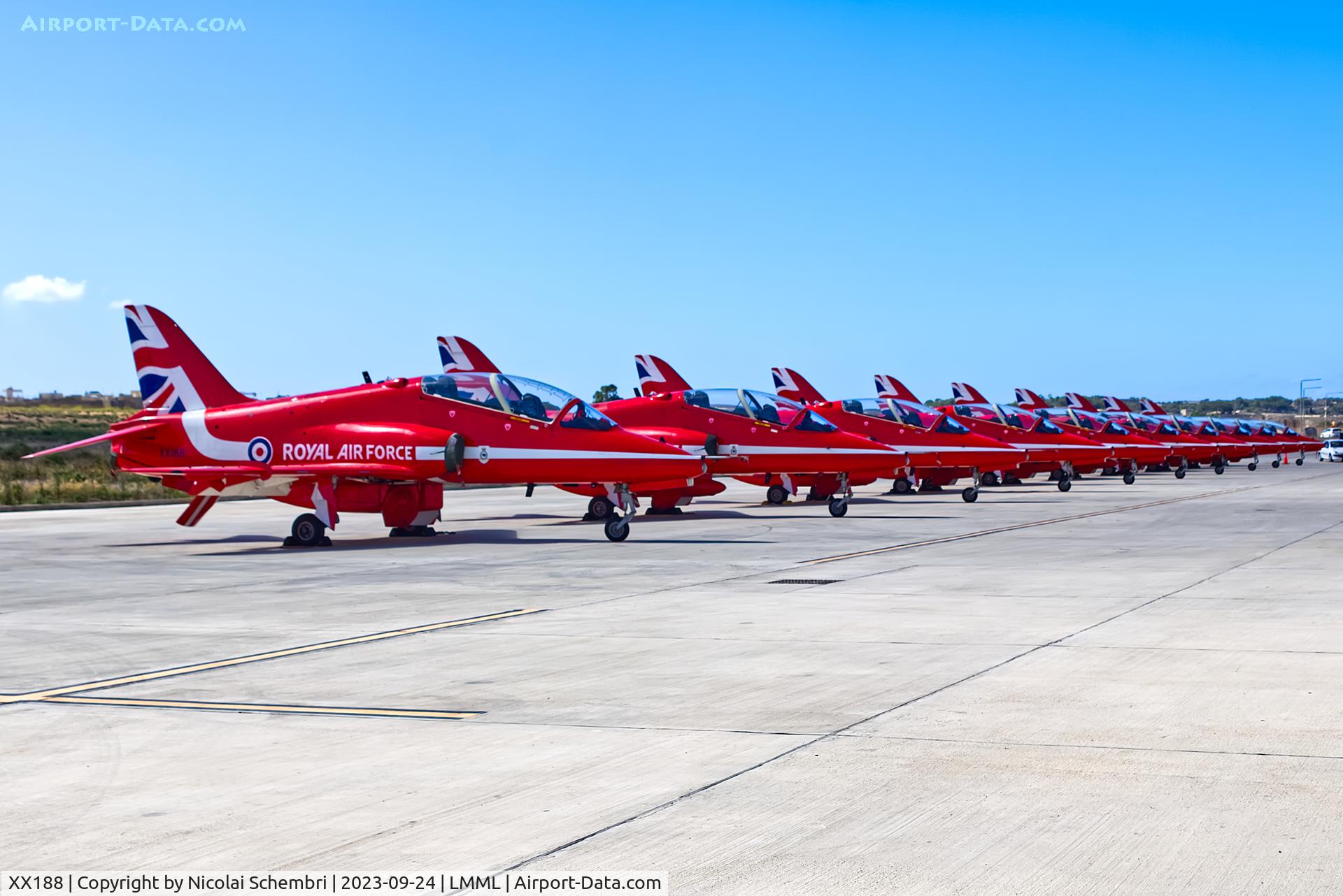 XX188, 1977 Hawker Siddeley Hawk T.1A C/N 035/312035, Static display at the Malta International Airshow 2023.