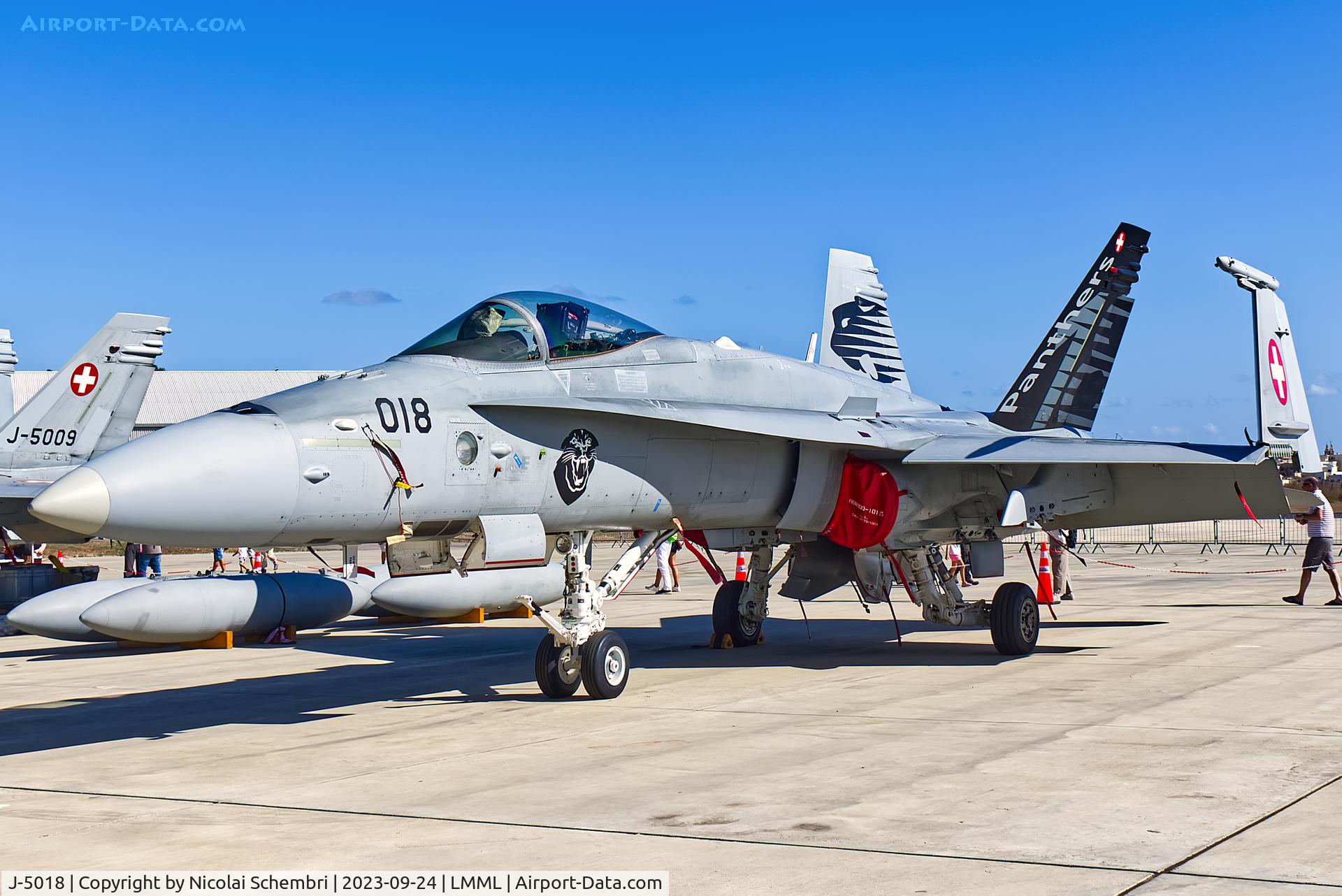 J-5018, 1998 McDonnell Douglas F/A-18C Hornet C/N 1366, Static display at the Malta International Airshow 2023.