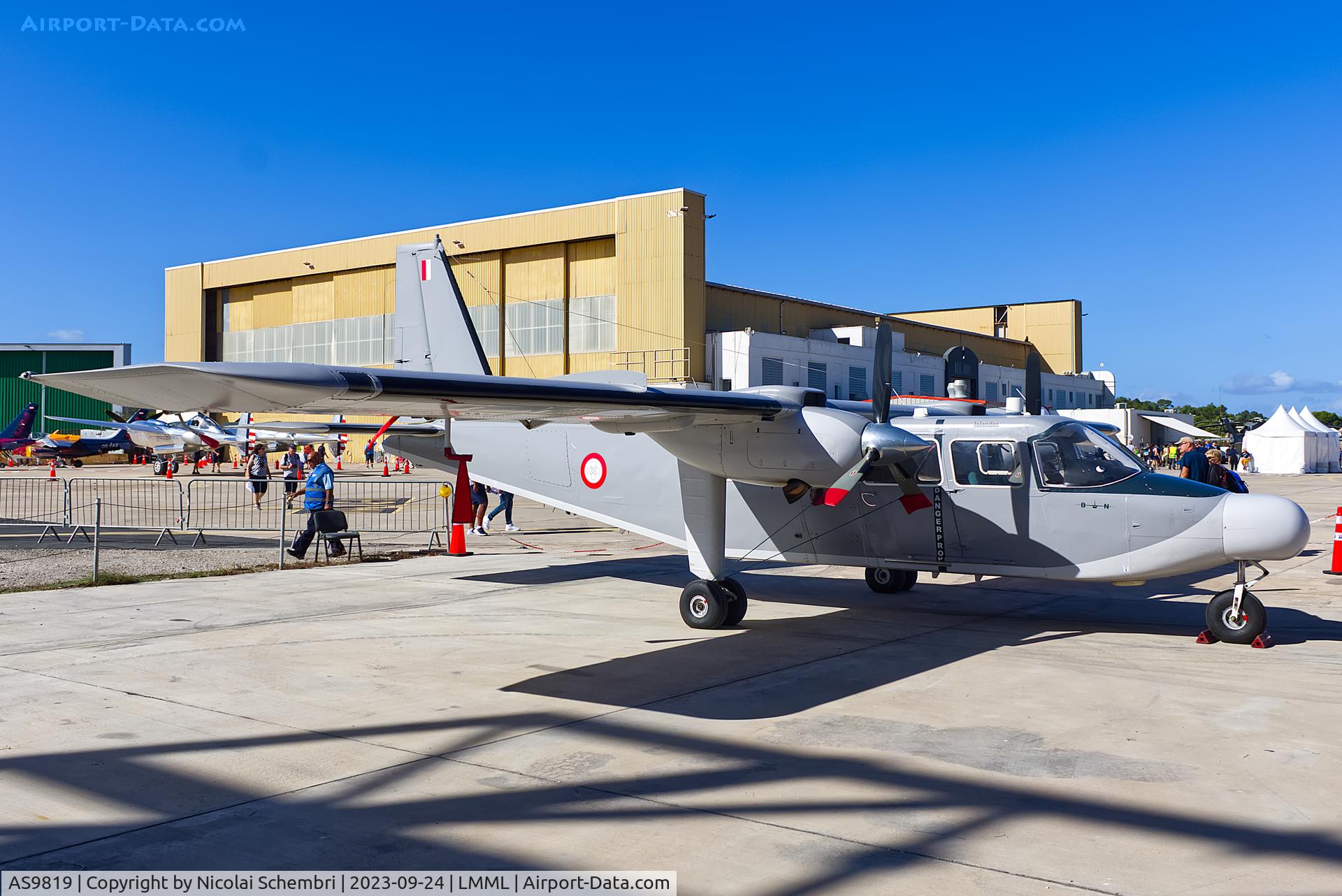 AS9819, 1982 Pilatus Britten-Norman BN-2B-26 Islander C/N 2156, Static display at the Malta International Airshow 2023.