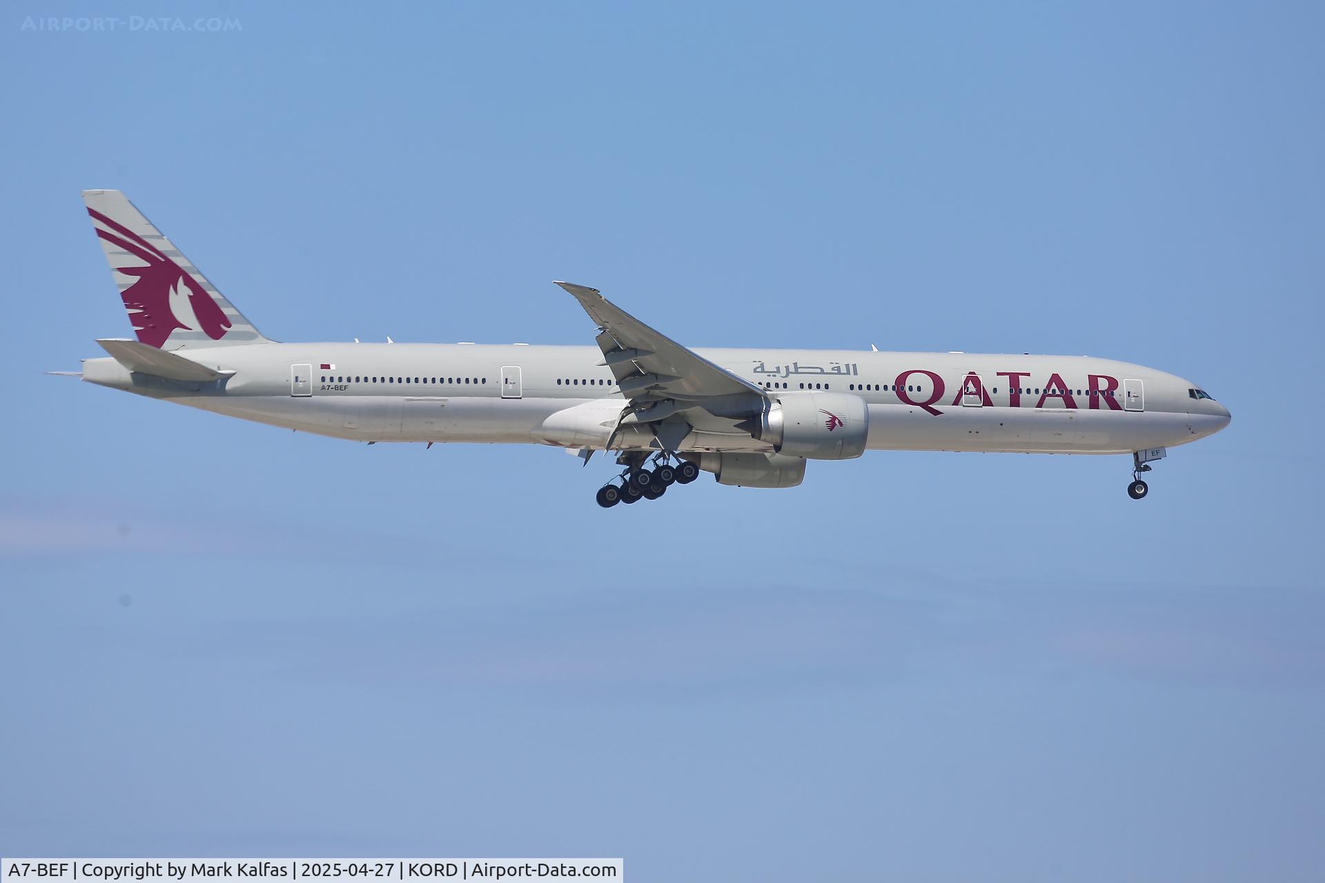 A7-BEF, 2015 Boeing 777-3DZ/ER C/N 60332, B773 Qatar Airways Boeing 777-3DZ/ER A7-BEF arriving 10C KORD