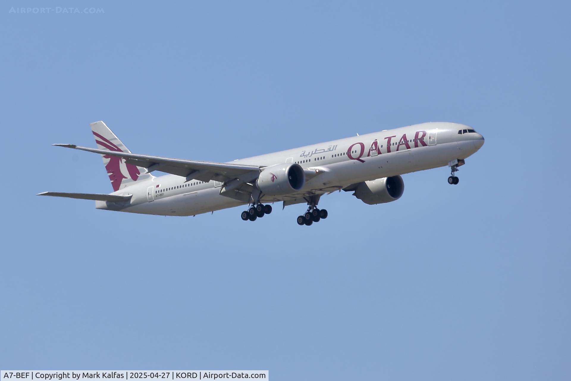 A7-BEF, 2015 Boeing 777-3DZ/ER C/N 60332, B773 Qatar Airways Boeing 777-3DZ/ER A7-BEF arriving 10C KORD