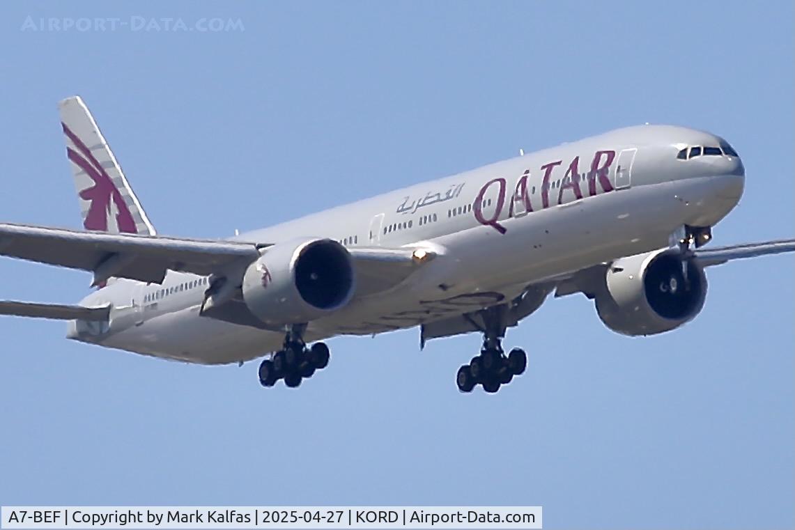 A7-BEF, 2015 Boeing 777-3DZ/ER C/N 60332, B773 Qatar Airways Boeing 777-3DZ/ER A7-BEF arriving 10C KORD