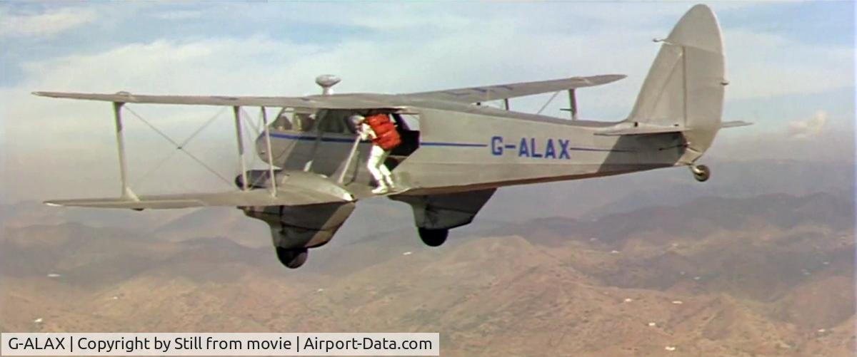 G-ALAX, 1945 De Havilland DH-89A Dominie/Dragon Rapide C/N 6930, Used in the movie Fathom (1967) with Raquel Welch jumping with a parachute from this a/c.
https://www.imdb.com/title/tt0061653/?ref_=fn_all_ttl_1