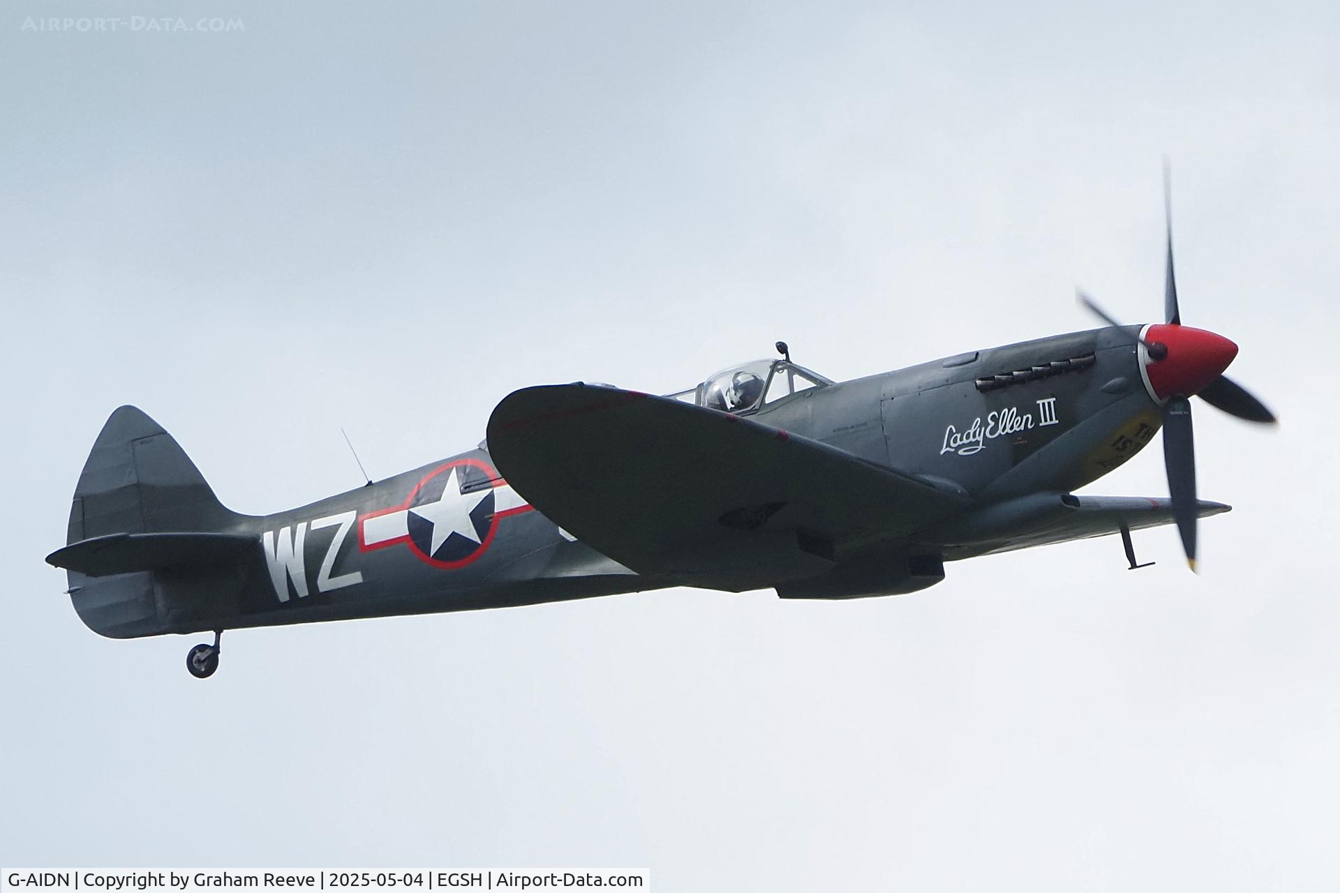 G-AIDN, 1944 Supermarine 502 Spitfire TR.8 (LF.VIIIc) C/N 6S/729058, Departing from Norwich.