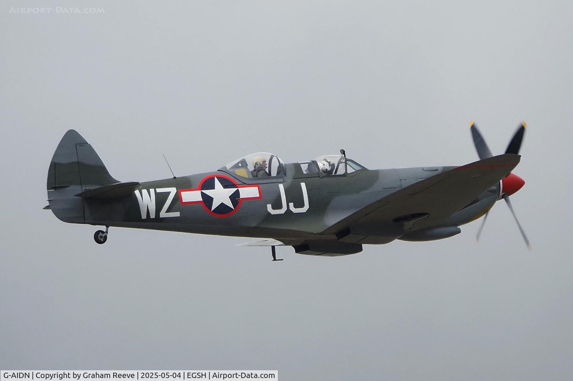 G-AIDN, 1944 Supermarine 502 Spitfire TR.8 (LF.VIIIc) C/N 6S/729058, Departing from Norwich.