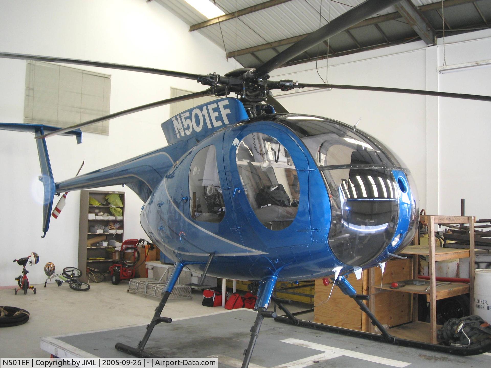 N501EF, 1977 Hughes 369D C/N 270091D, In the hanger