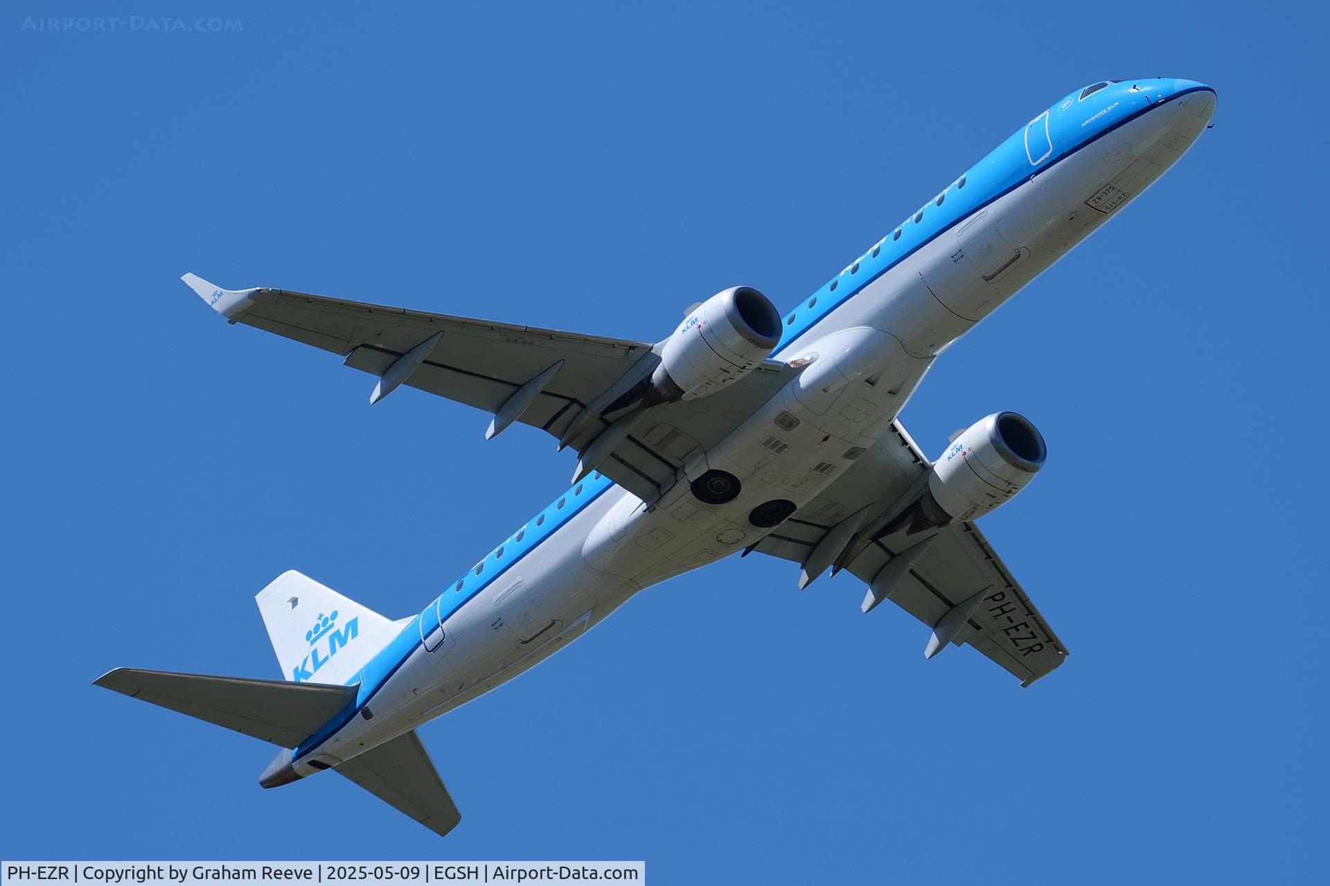 PH-EZR, 2010 Embraer 190LR (ERJ-190-100LR) C/N 19000375, Departing from Norwich.