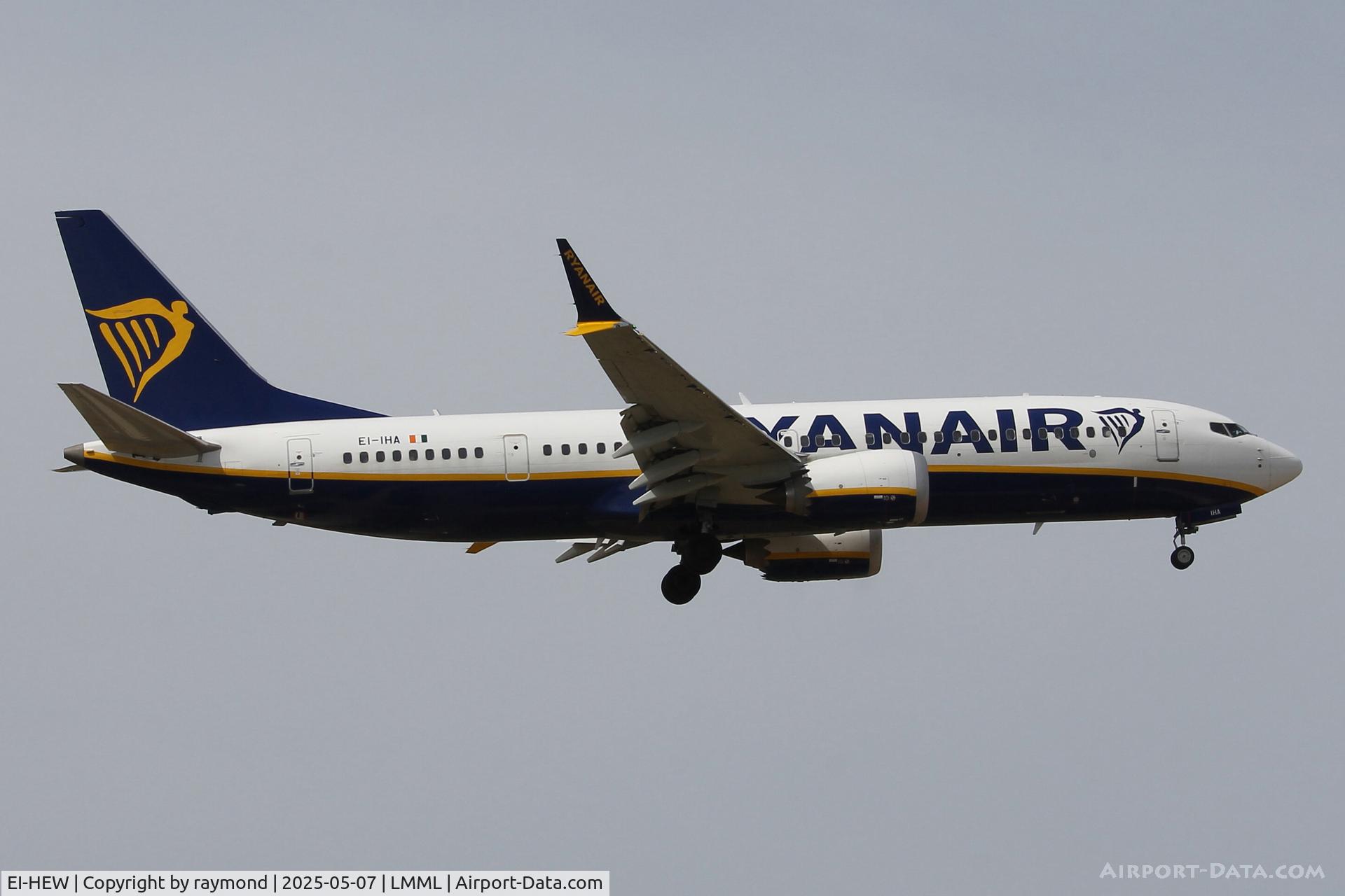 EI-HEW, 2019 Boeing 737-8-200 MAX C/N 62308, Boeing 737-8 MAX reg EI-HEW of Ryanair landing in Malta.