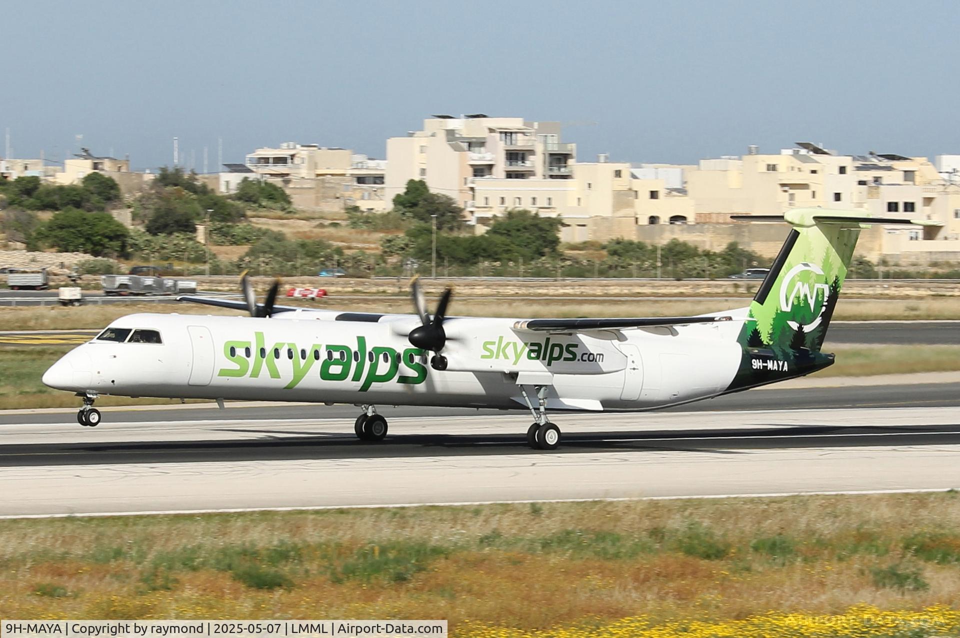 9H-MAYA, 2009 De Havilland Canada DHC-8-402Q Dash 8 C/N 4248, De Havilland DHC-8-402Q reg 9H-MAYA of SkyAlps on rotation RW31 departing from Malta.