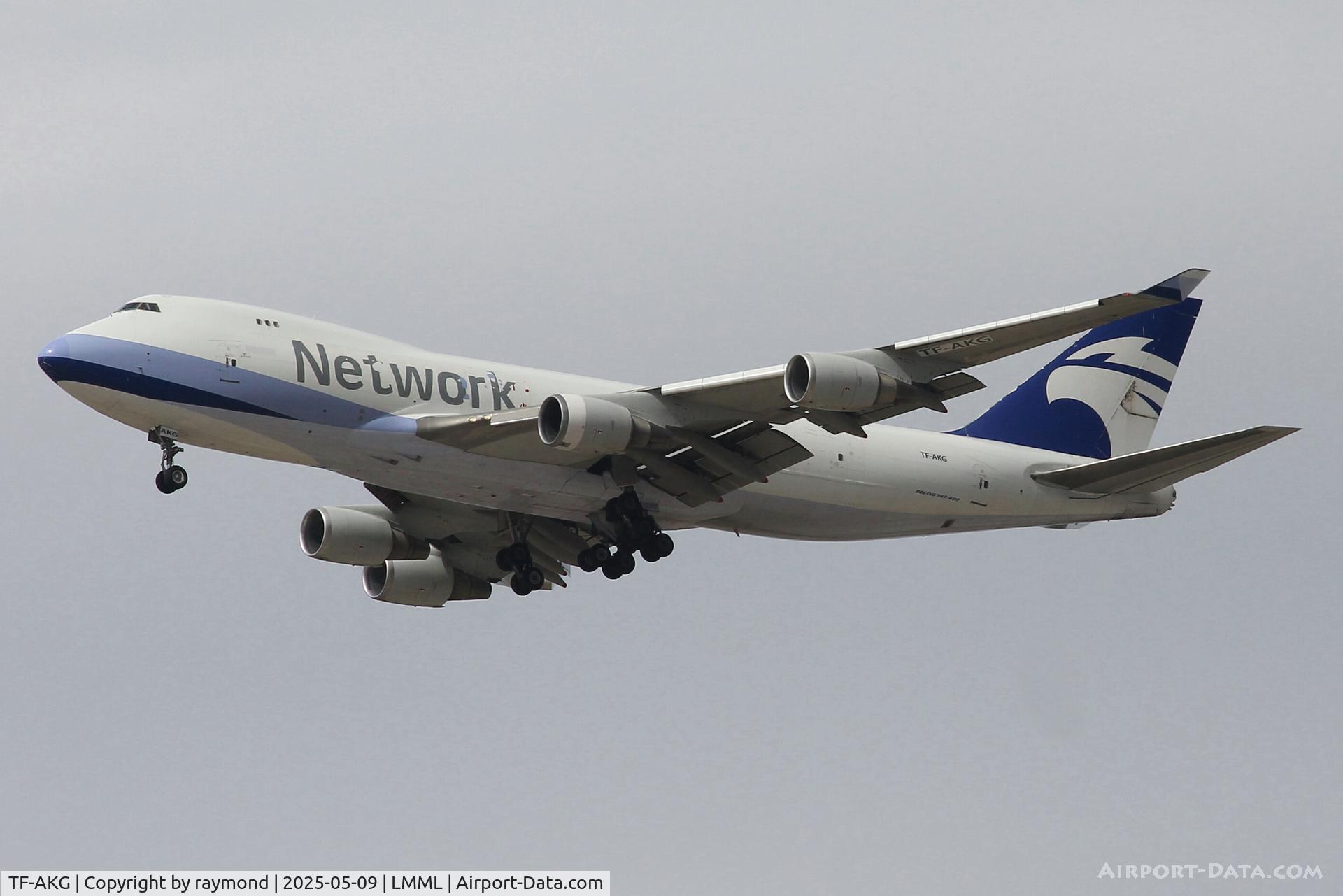 TF-AKG, 2003 Boeing 747-409F/SCD C/N 33732, Boeing 747-409F/SCD reg TF-AKG of Network Aviation on long finals for RW13 landing in Malta.