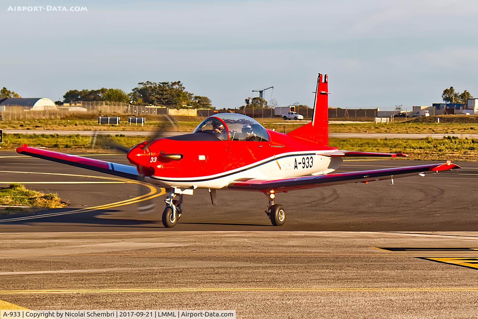 A-933, 1983 Pilatus PC-7 Turbo Trainer C/N 341, Arriving for the Malta International Airshow 2017.