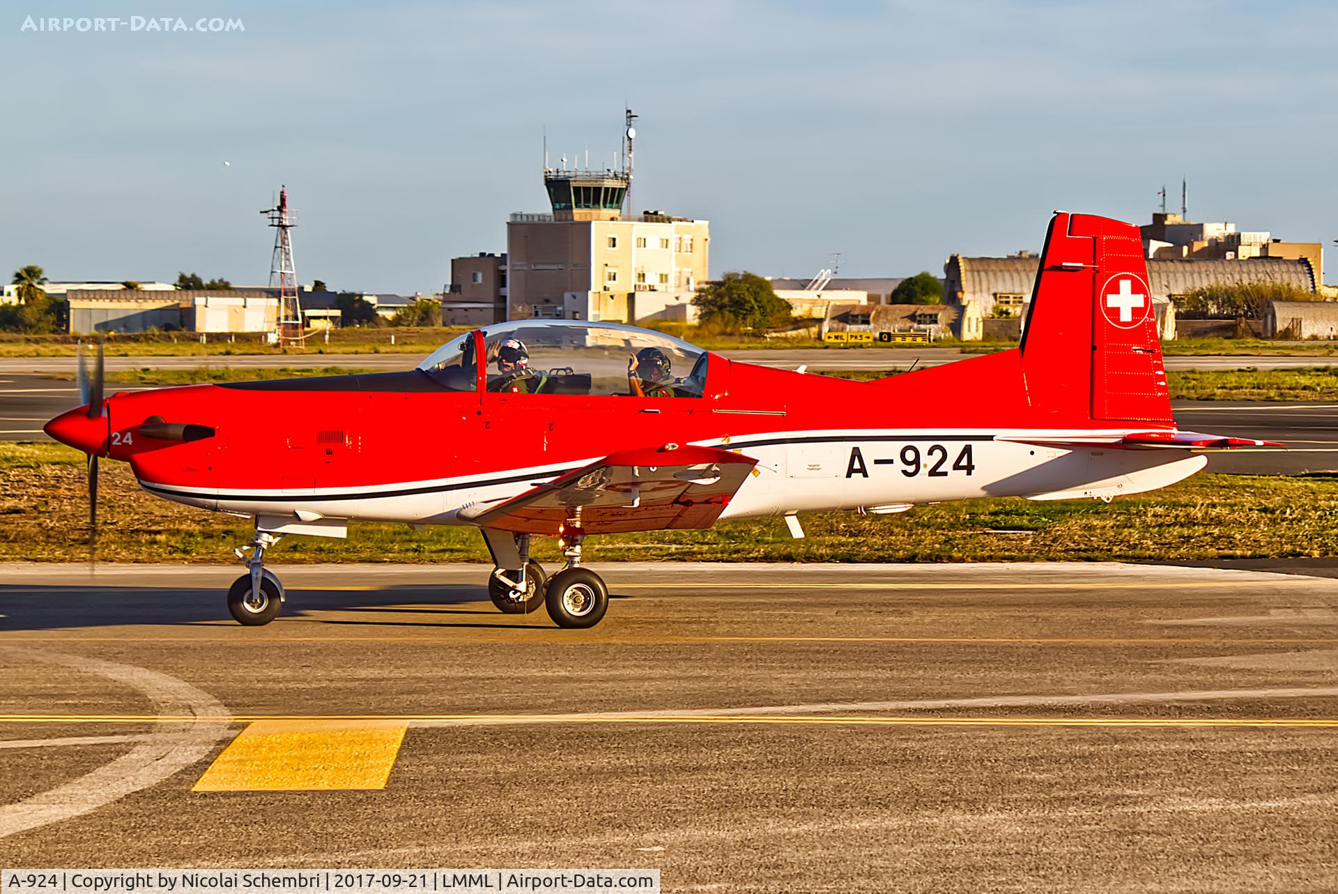 A-924, 1983 Pilatus PC-7 Turbo Trainer C/N 332, Arriving for the Malta International Airshow 2017.
