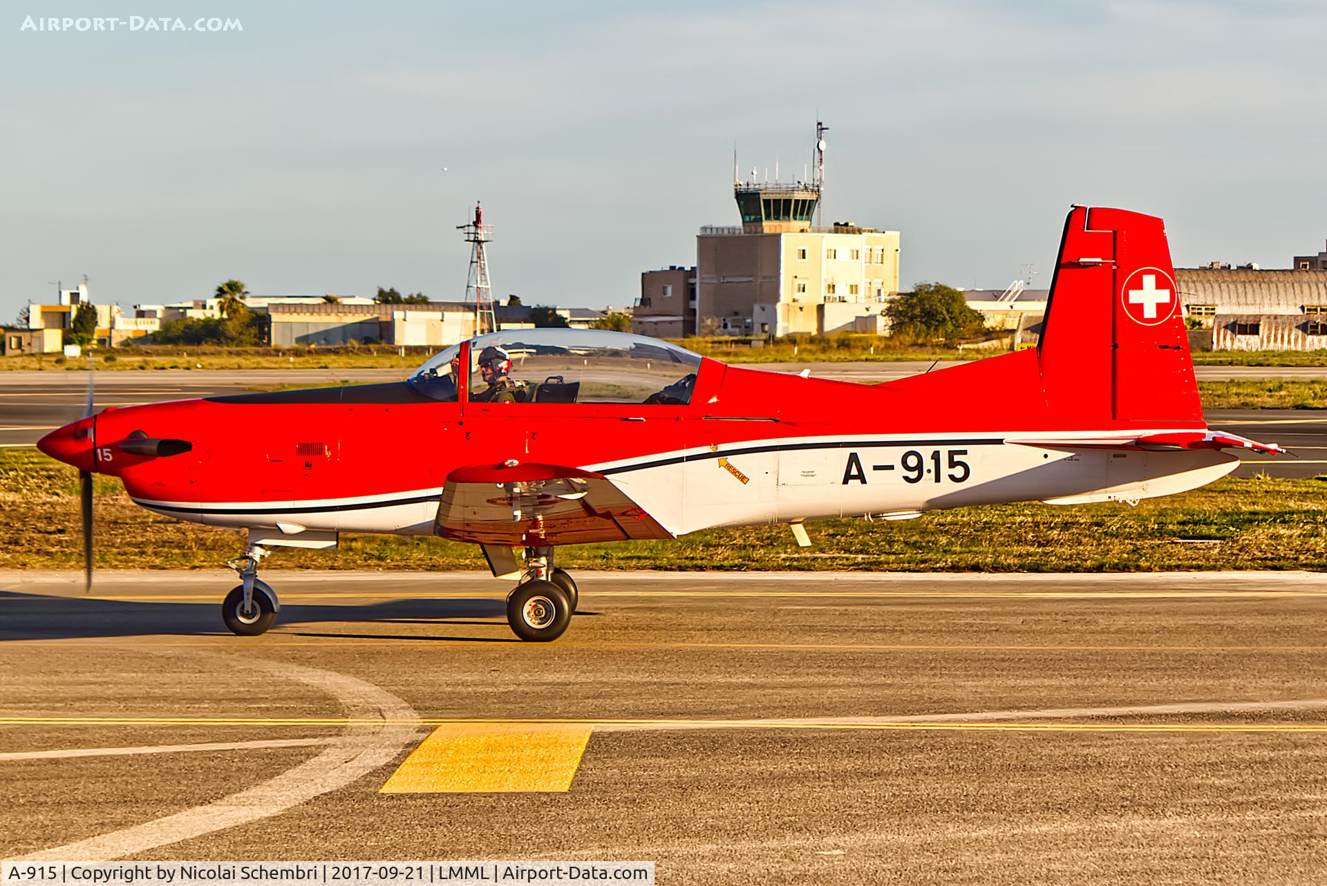 A-915, 1983 Pilatus PC-7 Turbo Trainer C/N 323, Arriving for the Malta International Airshow 2017.