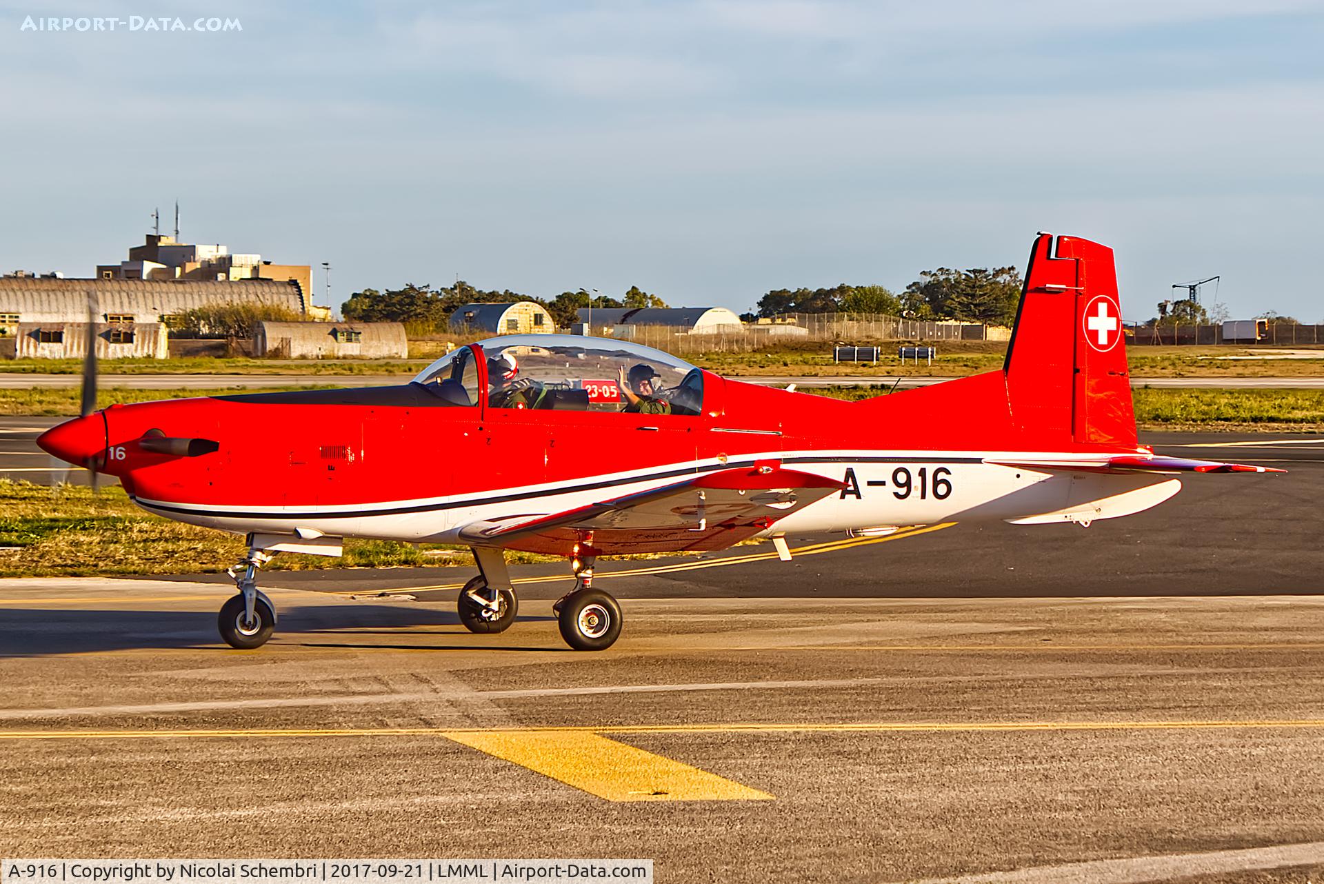 A-916, 1983 Pilatus PC-7 Turbo Trainer C/N 324, Arriving for the Malta International Airshow 2017.