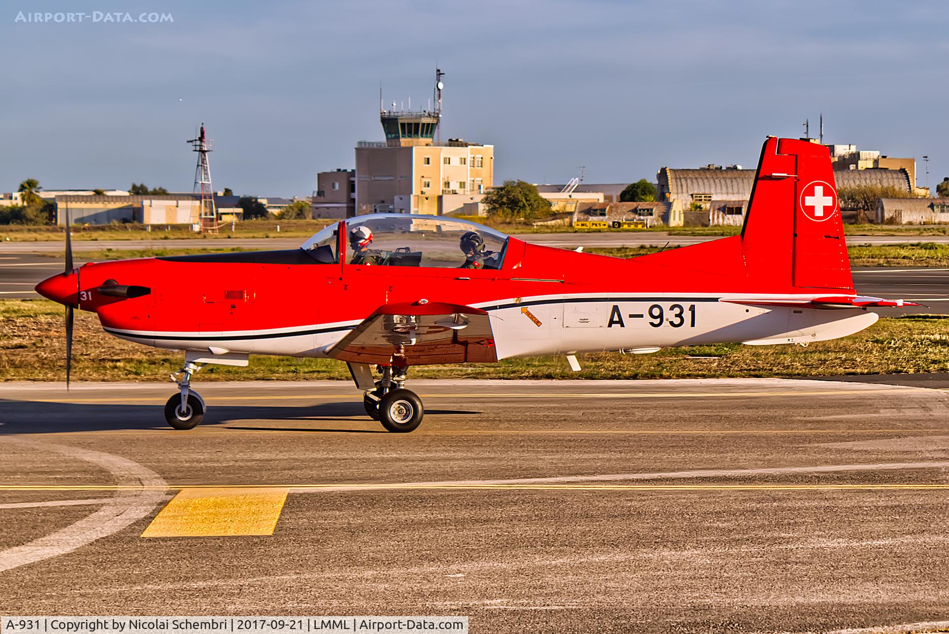 A-931, 1983 Pilatus PC-7 Turbo Trainer C/N 339, Arriving for the Malta International Airshow 2017.