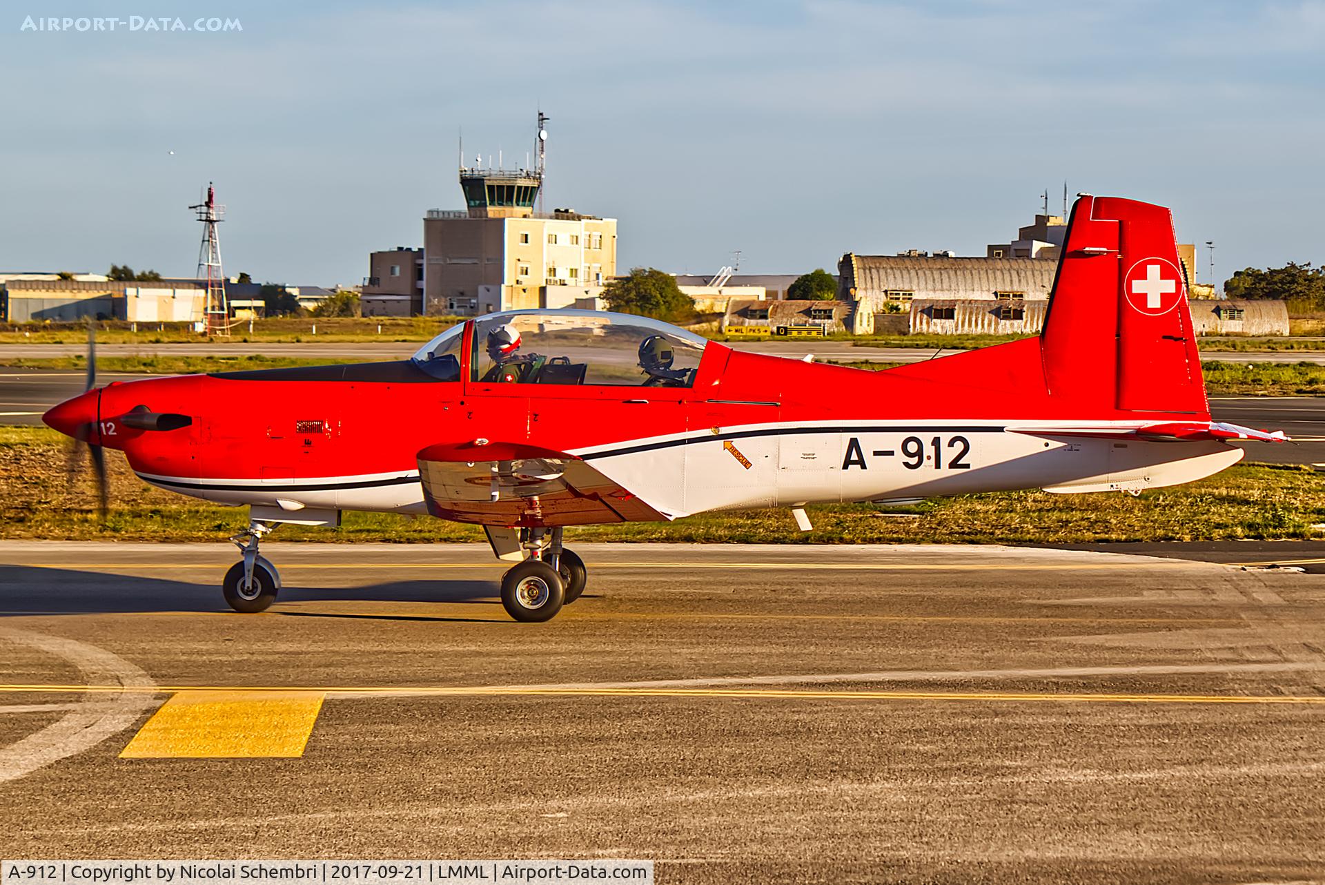 A-912, 1982 Pilatus PC-7 Turbo Trainer C/N 320, Arriving for the Malta International Airshow 2017.