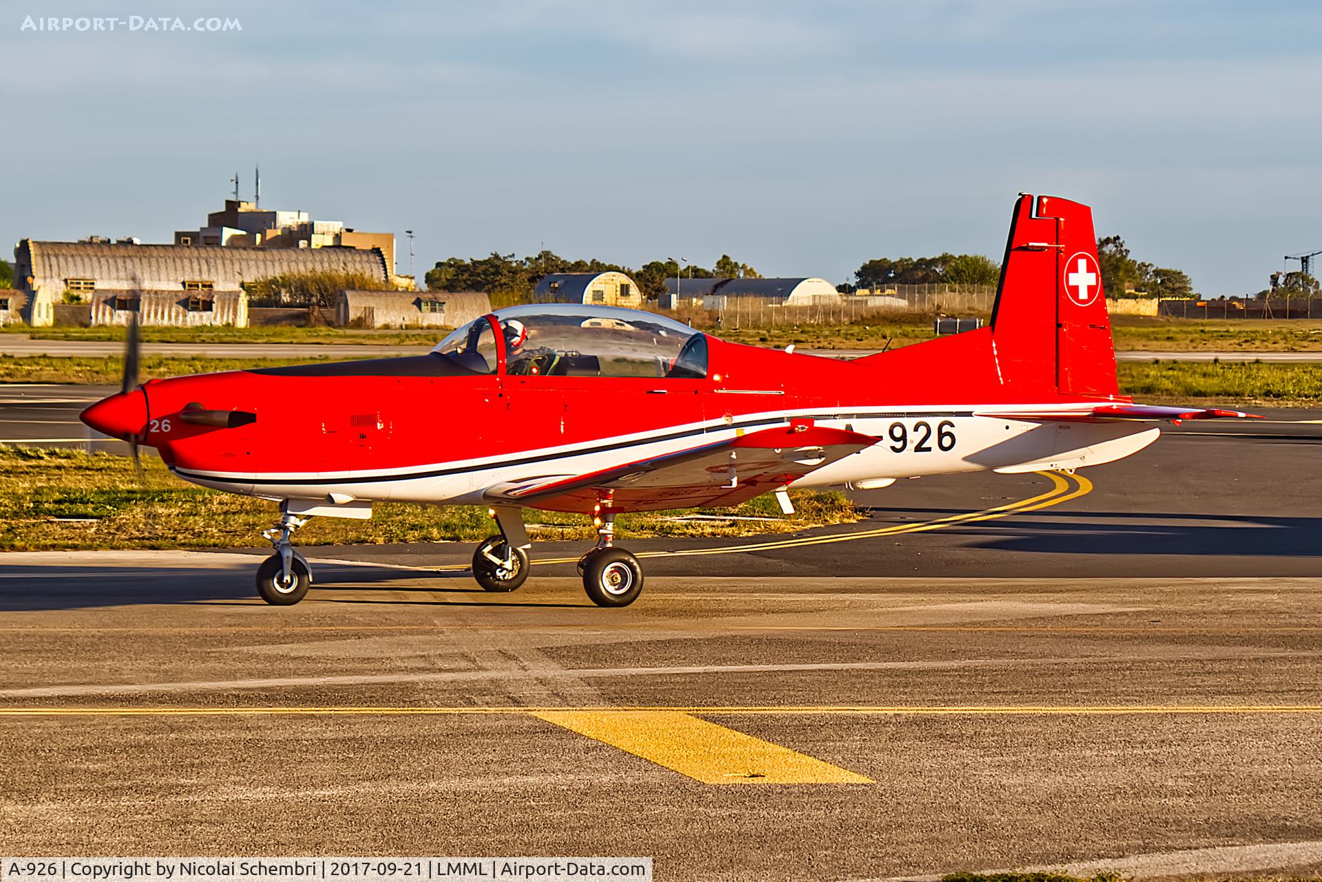 A-926, 1983 Pilatus PC-7 Turbo Trainer C/N 334, Arriving for the Malta International Airshow 2017.