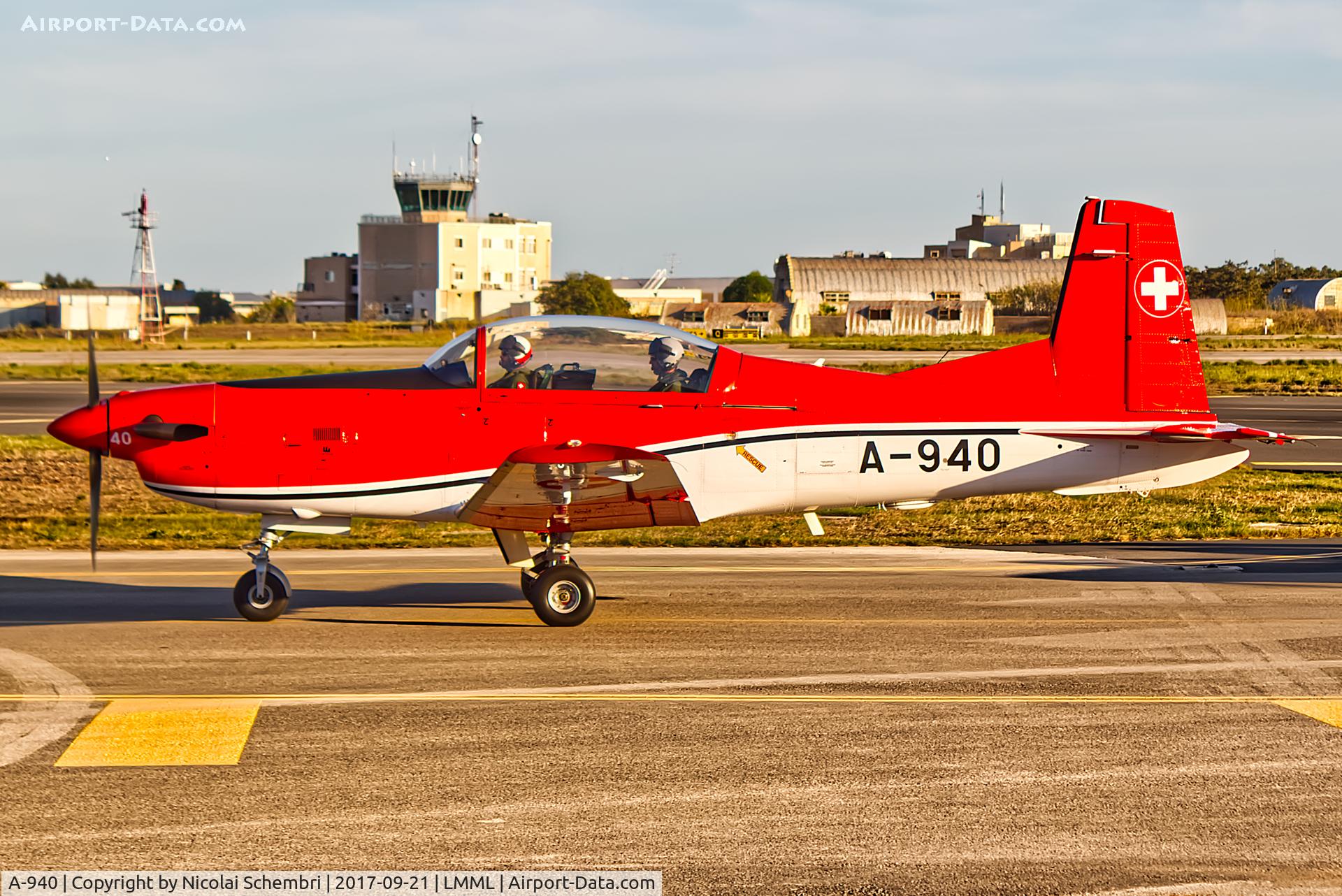A-940, Pilatus PC-7 Turbo Trainer C/N 348, Arriving for the Malta International Airshow 2017.