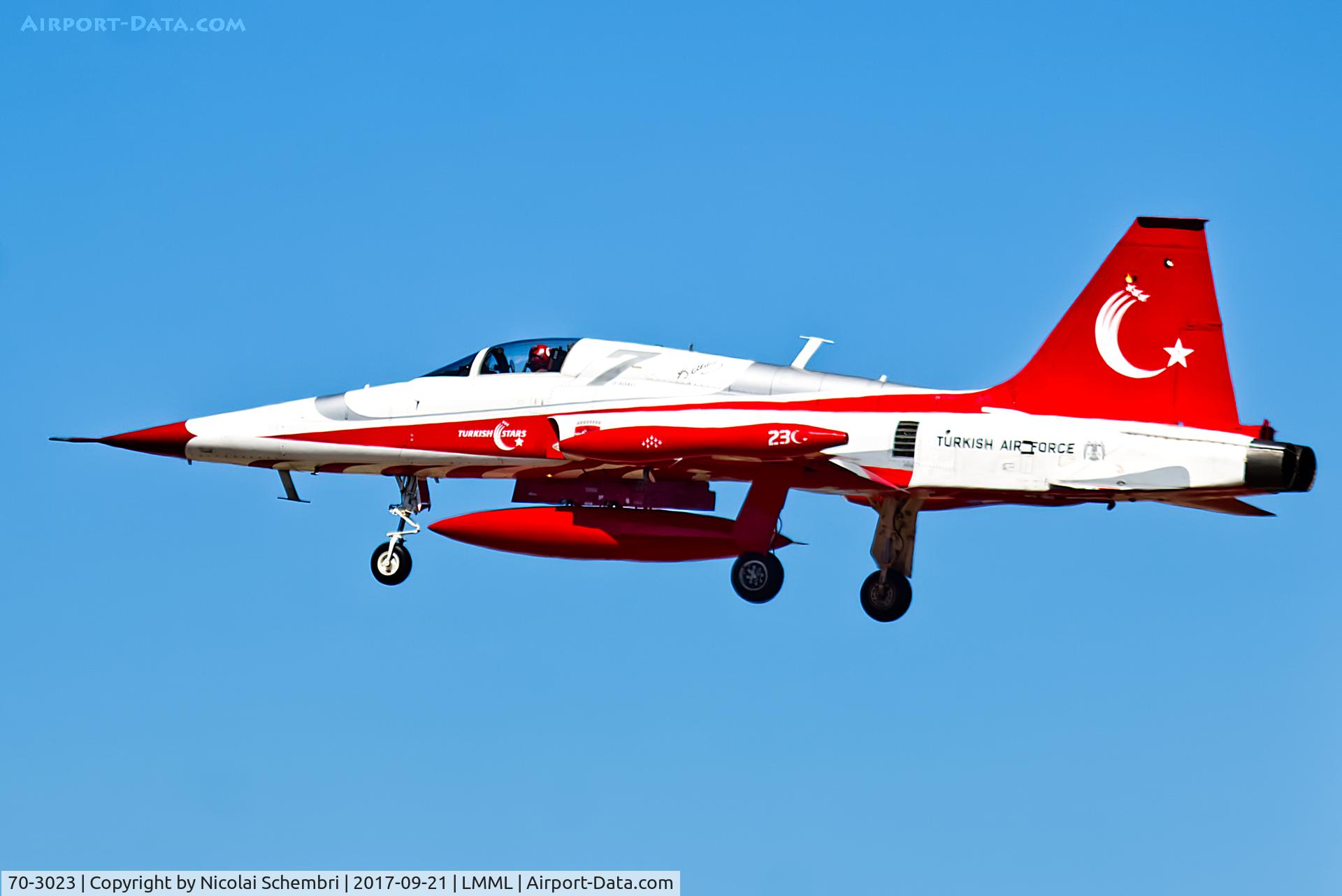 70-3023, Northrop (Canadair) NF-5A-2000 (CL-226) C/N 23, Arriving for the Malta International Airshow 2017.