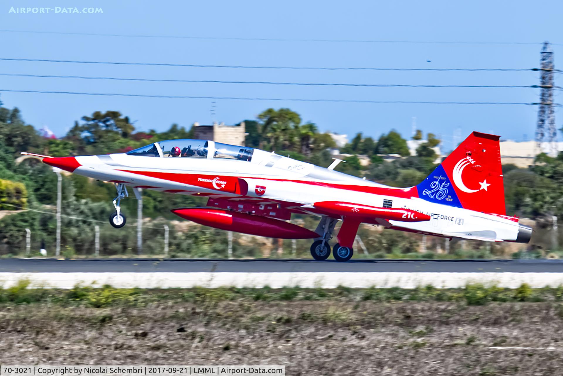70-3021, Northrop NF-5A-2000 Freedom Fighter Freedom Fighter C/N 3021, Arriving for the Malta International Airshow 2017.