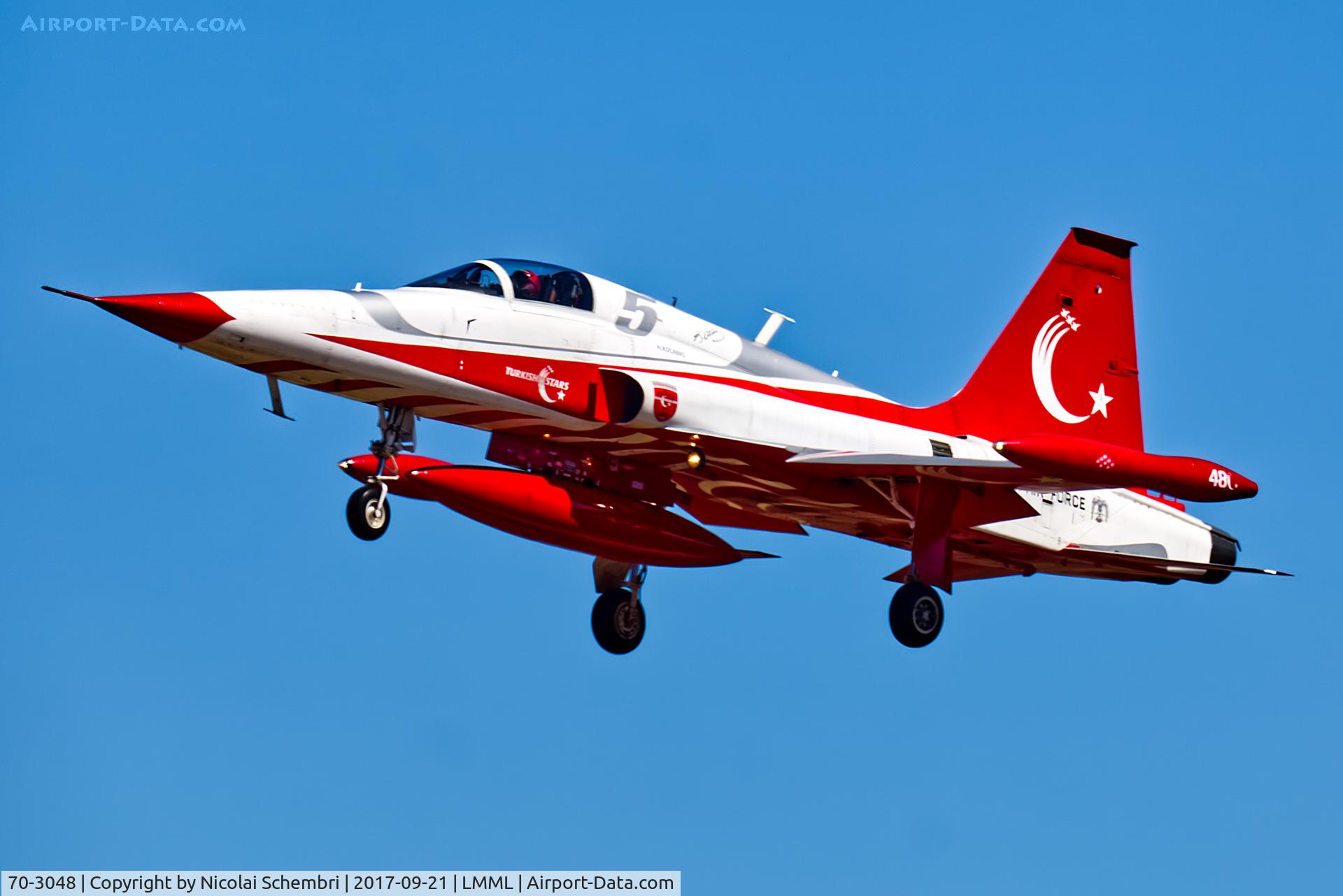70-3048, Northrop (Canadair) NF-5A (CL-226) C/N 48, Arriving for the Malta International Airshow 2017.