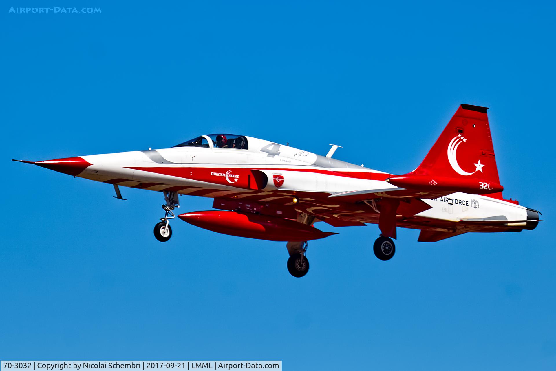 70-3032, Northrop (Canadair) NF-5A-2000 (CL-226) C/N 32, Arriving for the Malta International Airshow 2017.