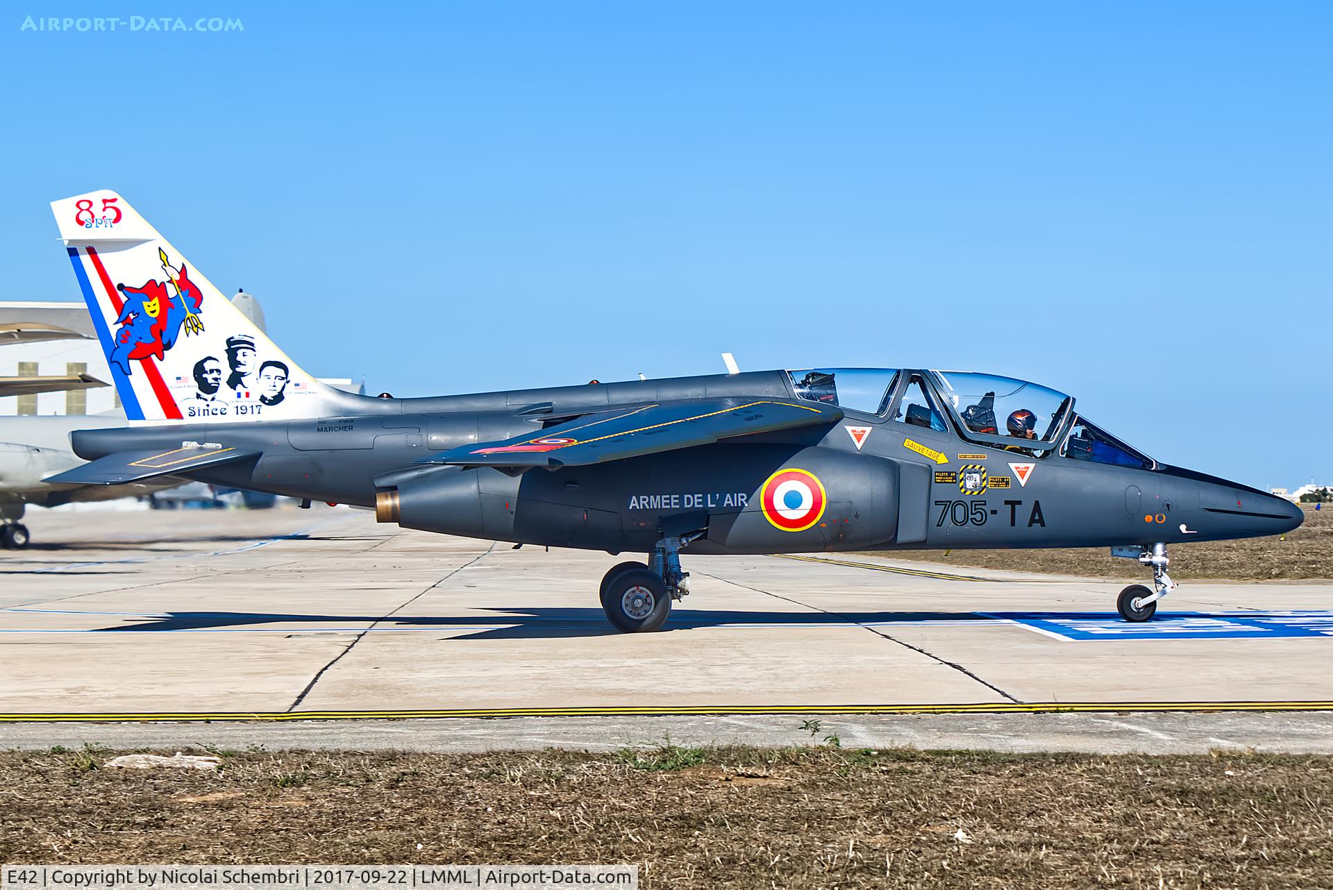 E42, Dassault-Dornier Alpha Jet E C/N E42, Taxing for display practice at the Malta International Airshow 2017.