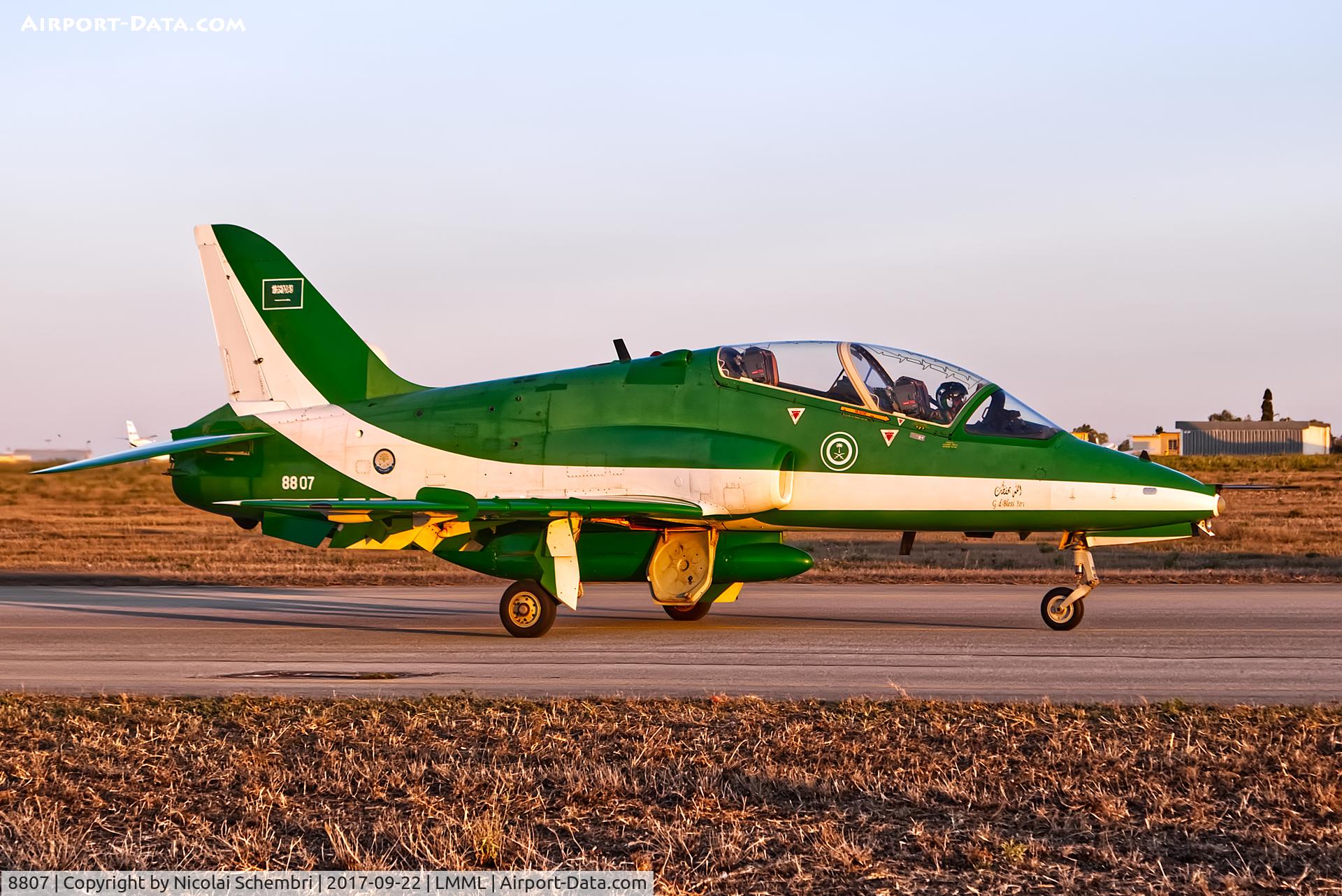 8807, British Aerospace Hawk 65A C/N SA026/330, Arriving for the Malta International Airshow 2017.