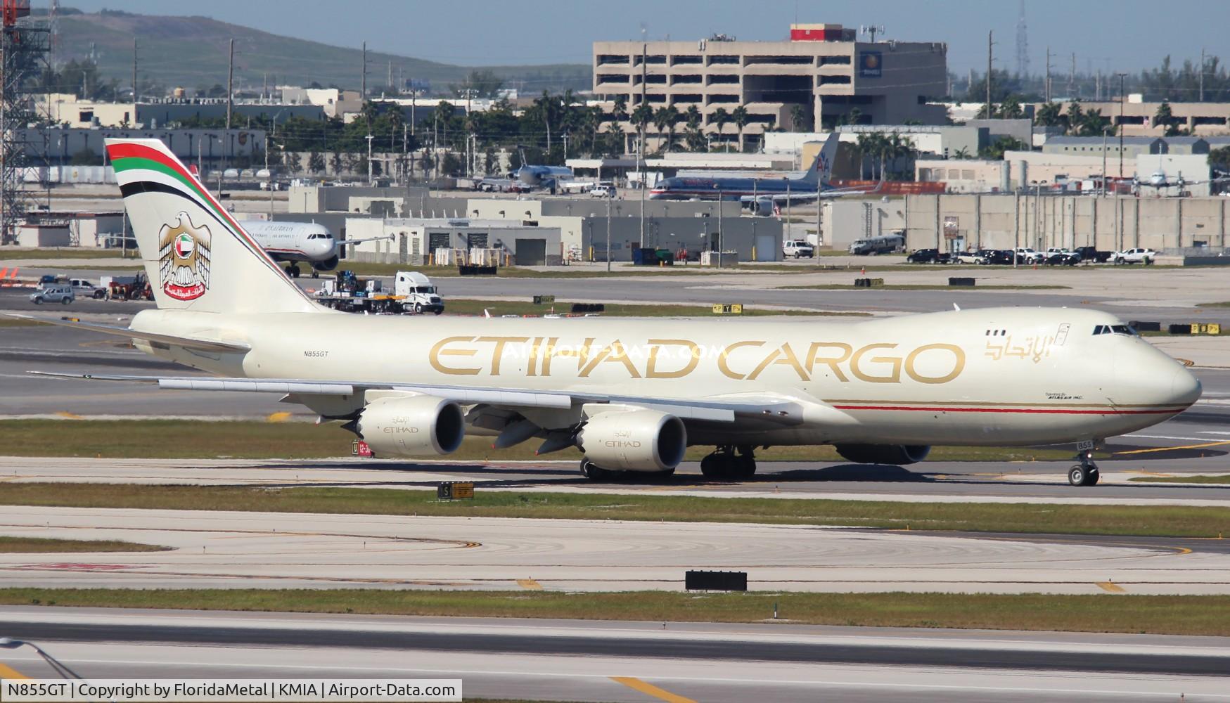 N855GT, 2013 Boeing 747-87UF C/N 37567, Etihad Cargo 747-8F zx  mia-ams