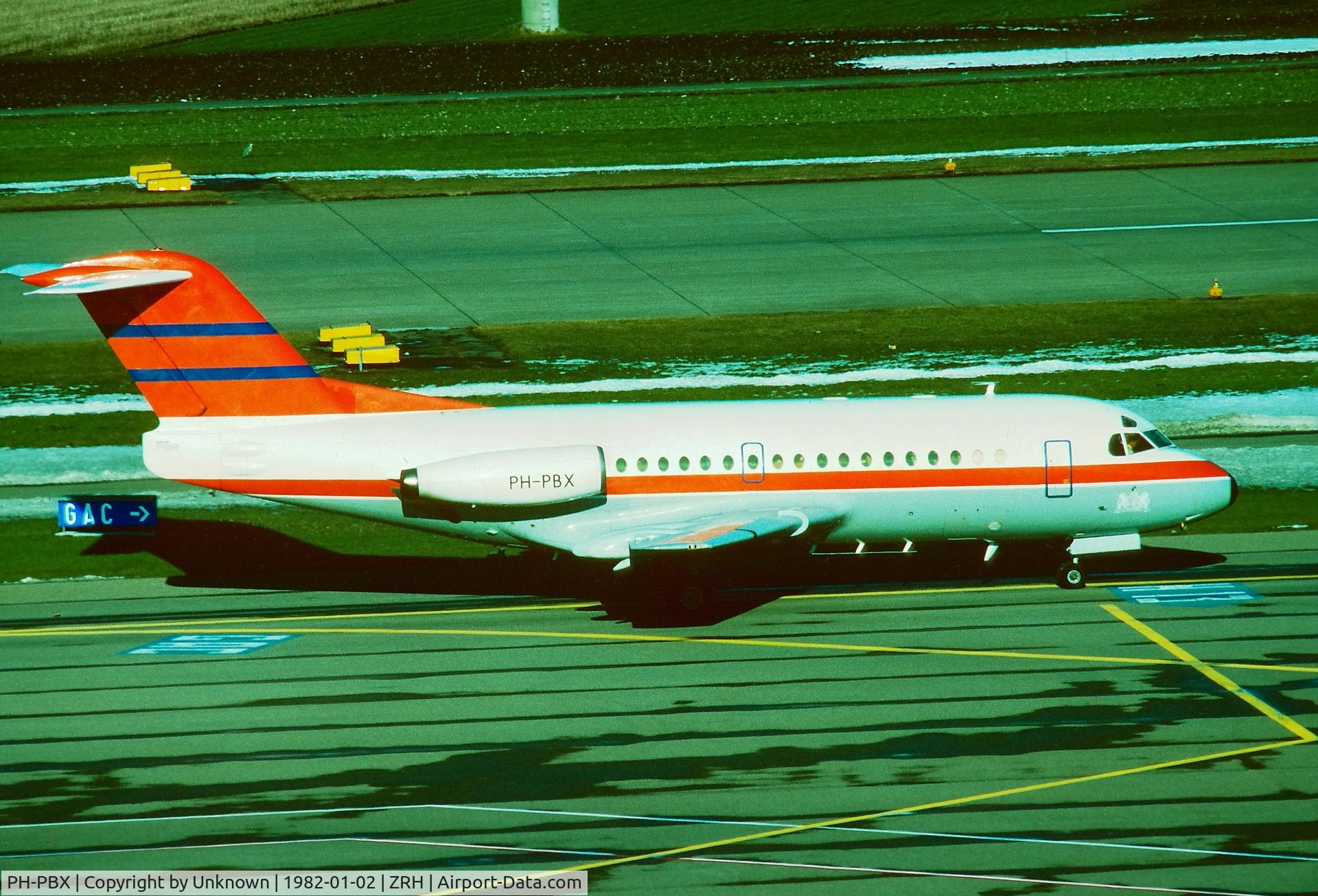 PH-PBX, 1972 Fokker F.28-1000 Fellowship C/N 11045, Zürich 1.1982