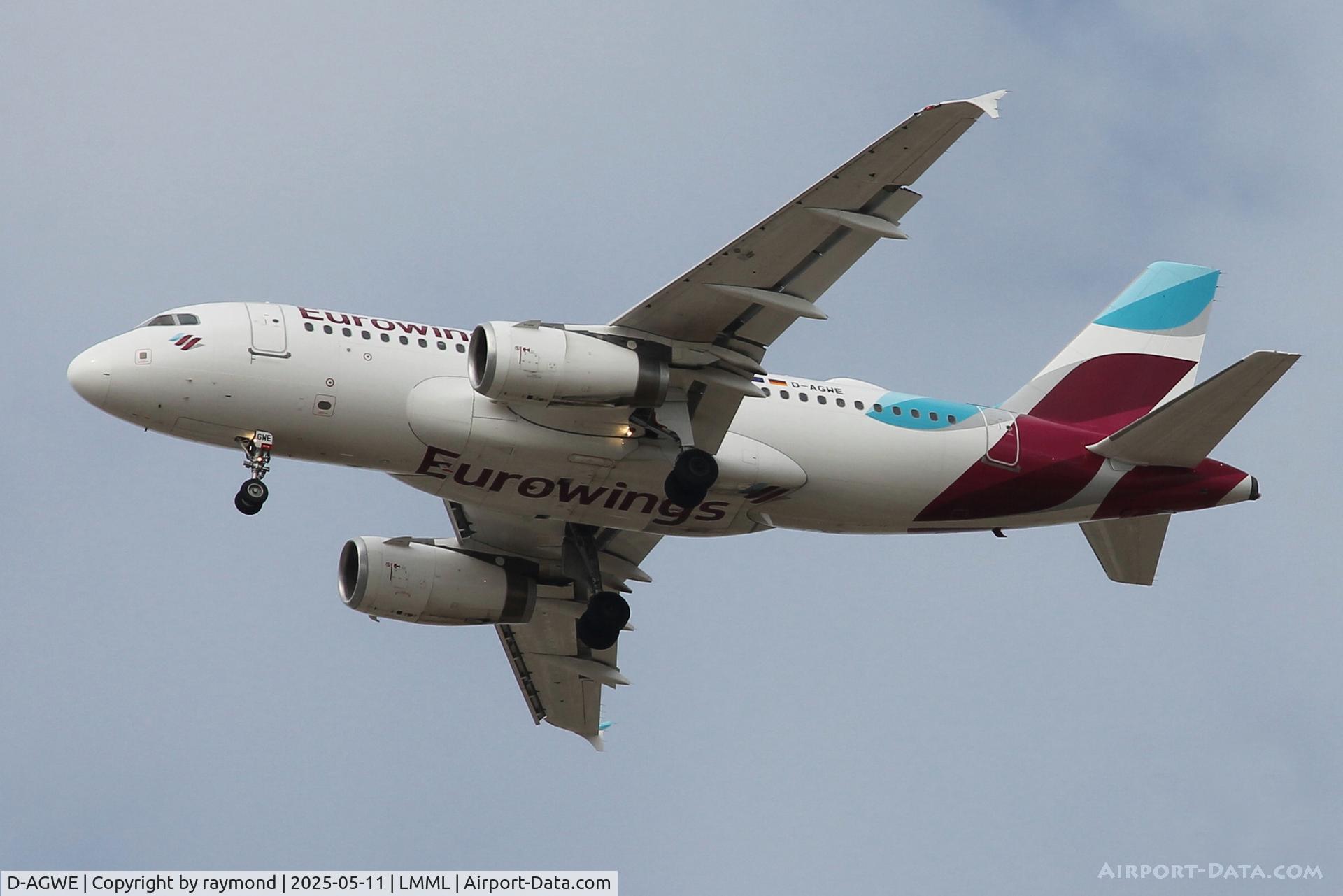 D-AGWE, 2007 Airbus A319-132 C/N 3128, Airbus A319-132 reg D-AGWE of EuroWings on long finals to land in Malta.