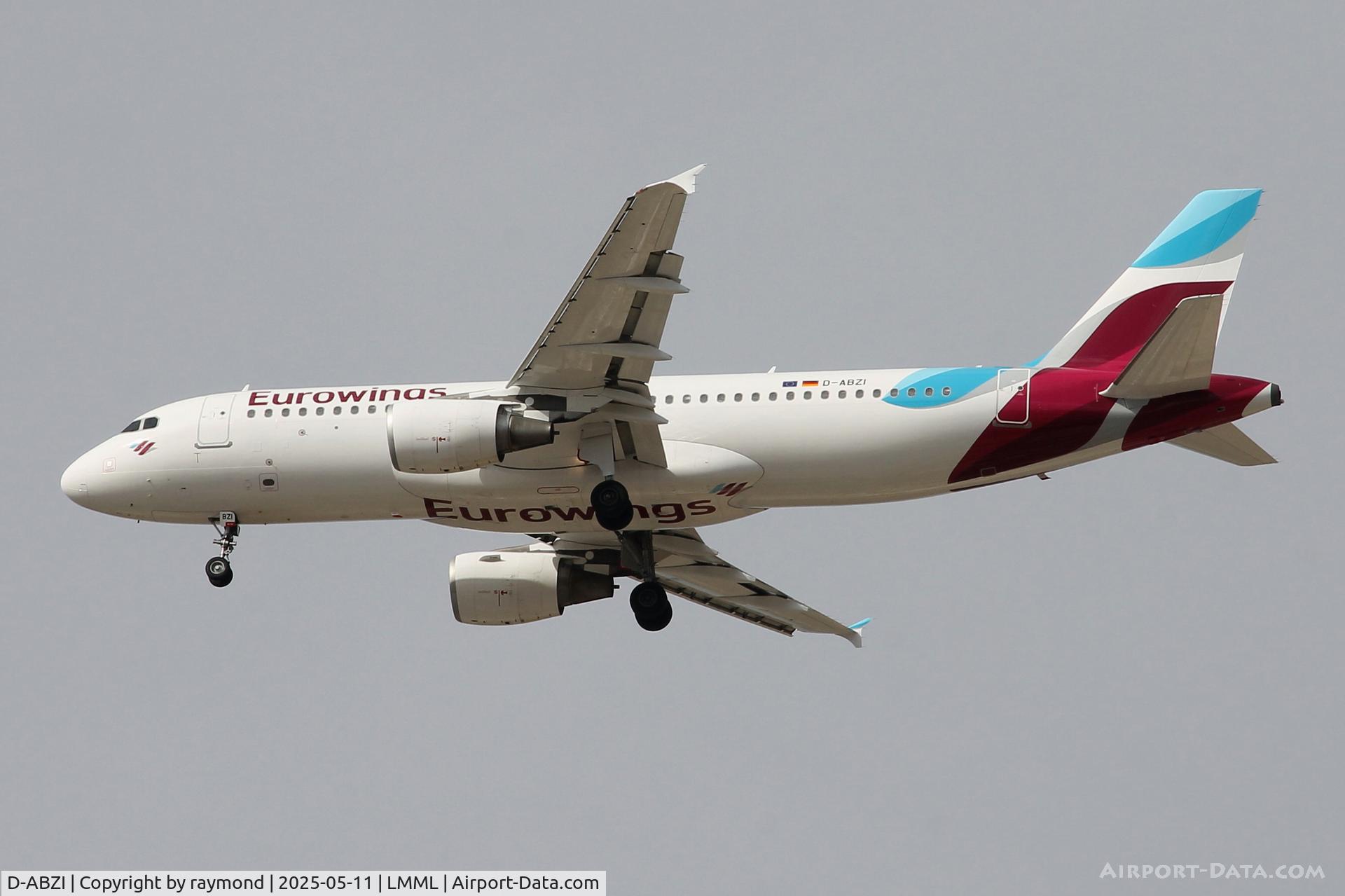 D-ABZI, 2007 Airbus A320-216 C/N 3328, Airbus A320-216 reg D-ABZI of EuroWings coming in to land RW13 at Malta.
