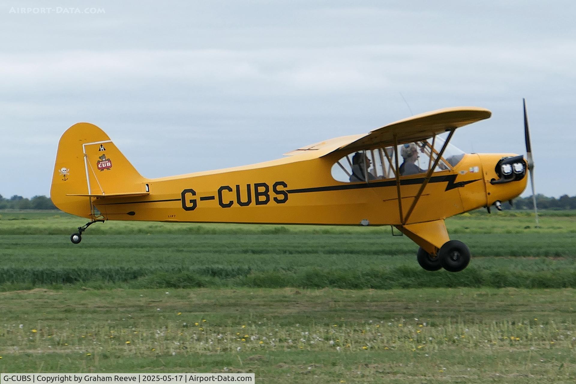 G-CUBS, 1946 Piper J3C-65 Cub Cub C/N 17792, Landing at Sutton Meadows.