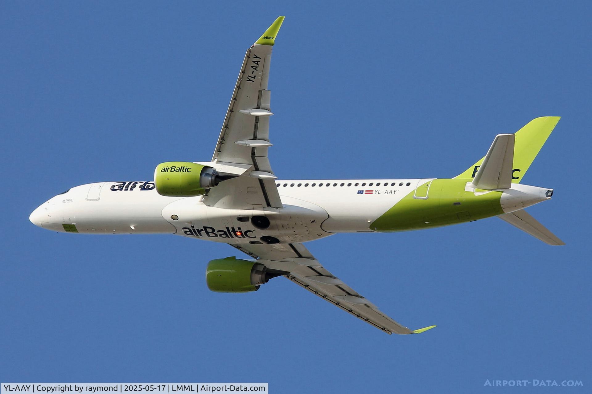 YL-AAY, Airbus A220-371 C/N 55095, Airbus A220 reg YL-AAY of Air Baltic airborne RW31 Malta.