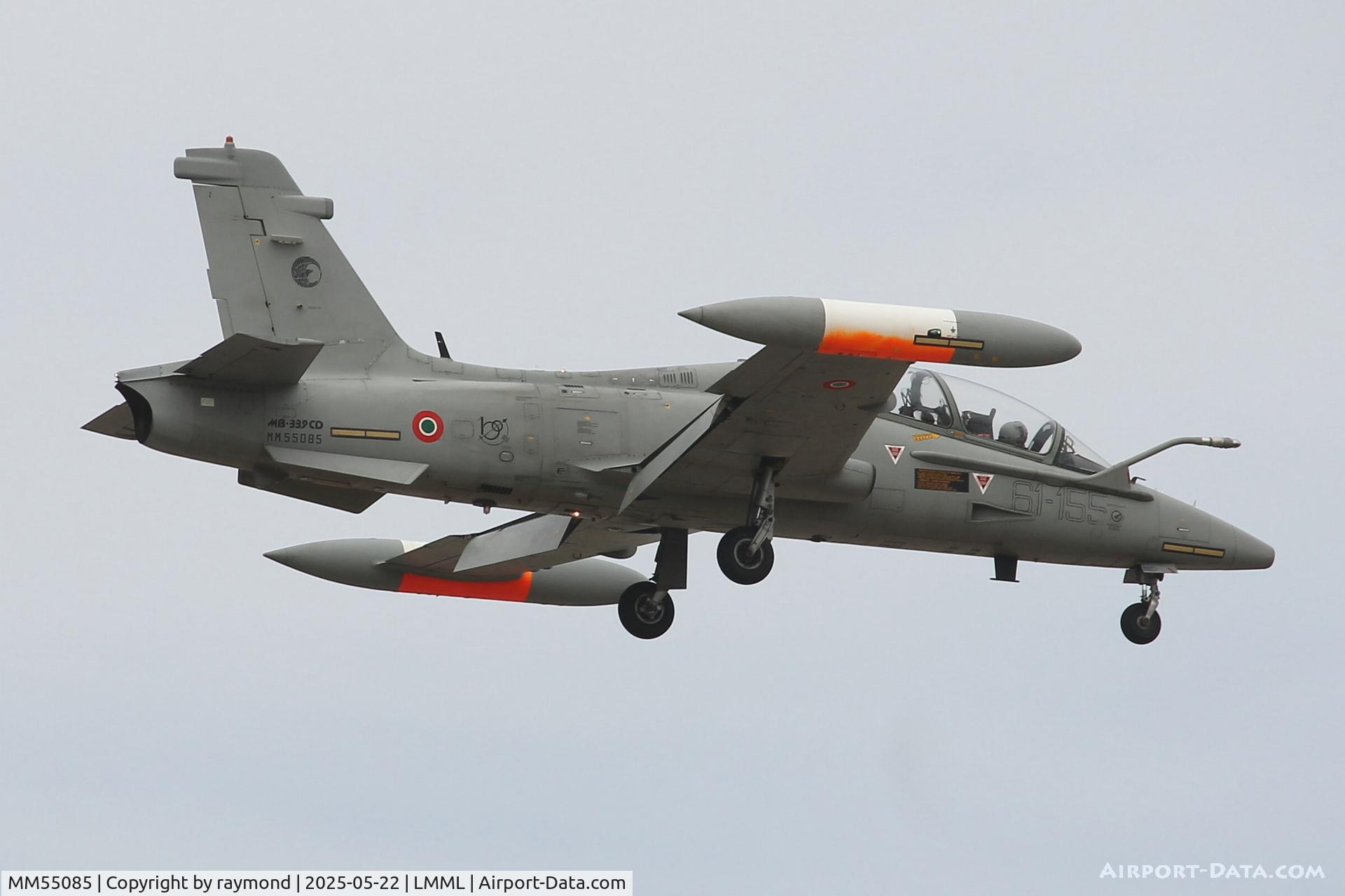 MM55085, Aermacchi MB-339CD C/N 6954/221/CD024, Landing in Malta for navigational training, Italian Air Force Aermacchi MB-339CD reg MM55085/61-155 runway 13.