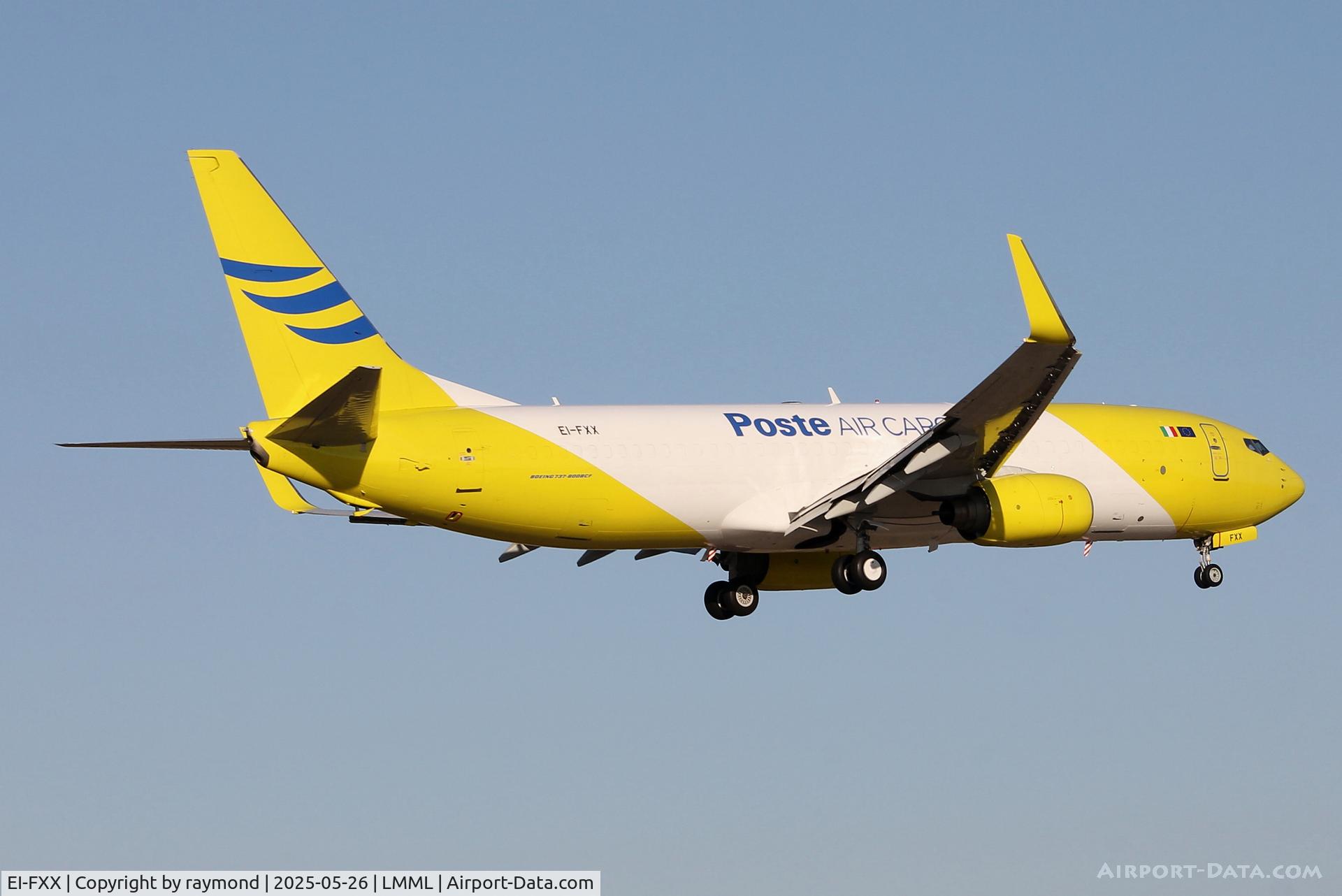 EI-FXX, 2006 Boeing 737-8EH C/N 34280, Boeing 737-800(BCF) reg EI-FXX of Poste Air Cargo on finals to land RW31 in Malta.