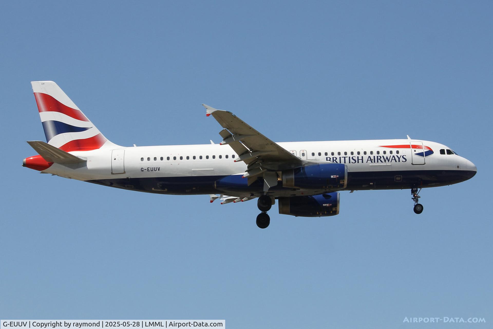 G-EUUV, 2008 Airbus A320-232 C/N 3468, Airbus A320-232 G-EUUV of British Airways on approach to land in Malta.