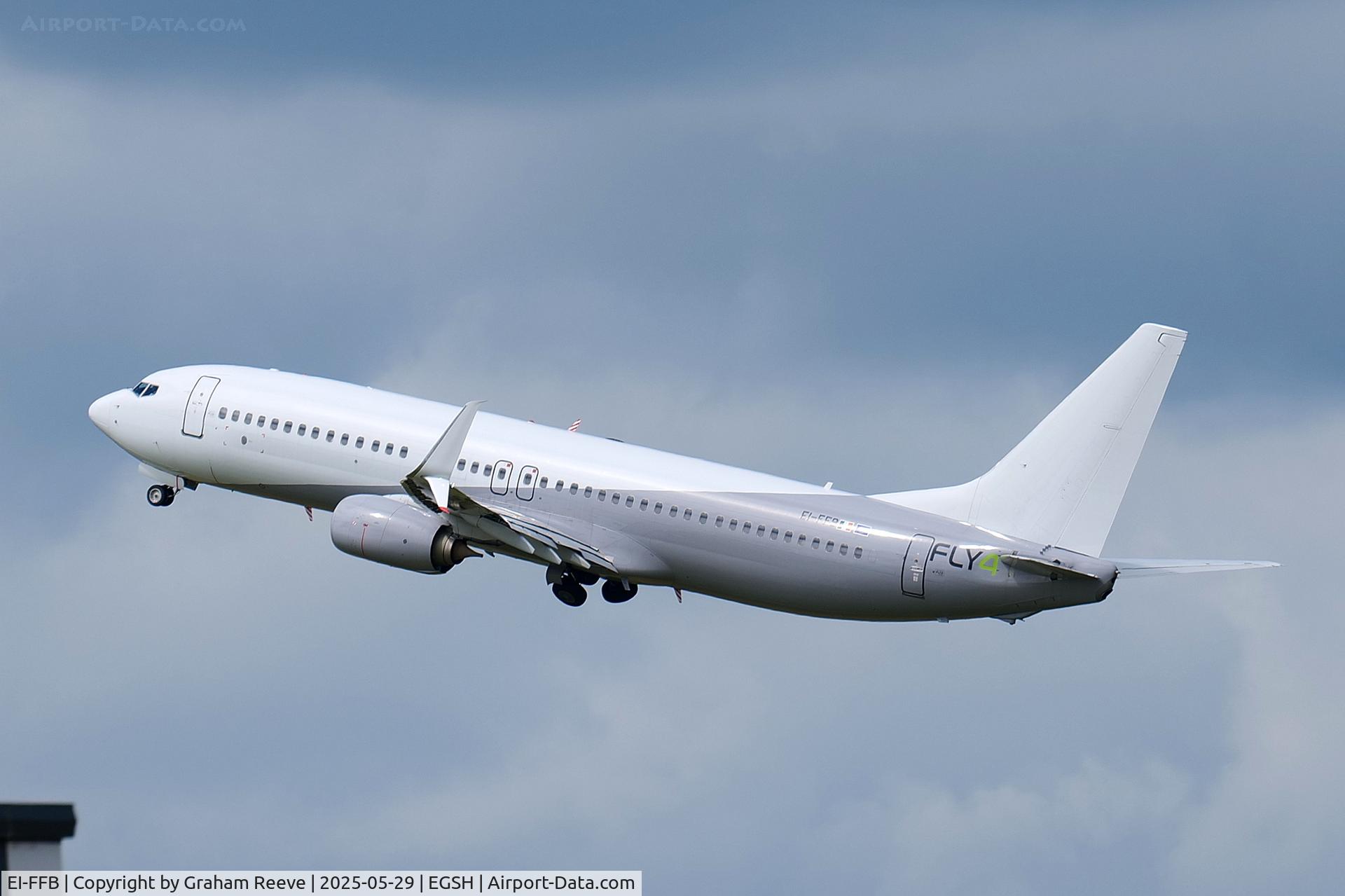 EI-FFB, 2012 Boeing B-737-8K5(W) C/N 37243, Departing from Norwich.