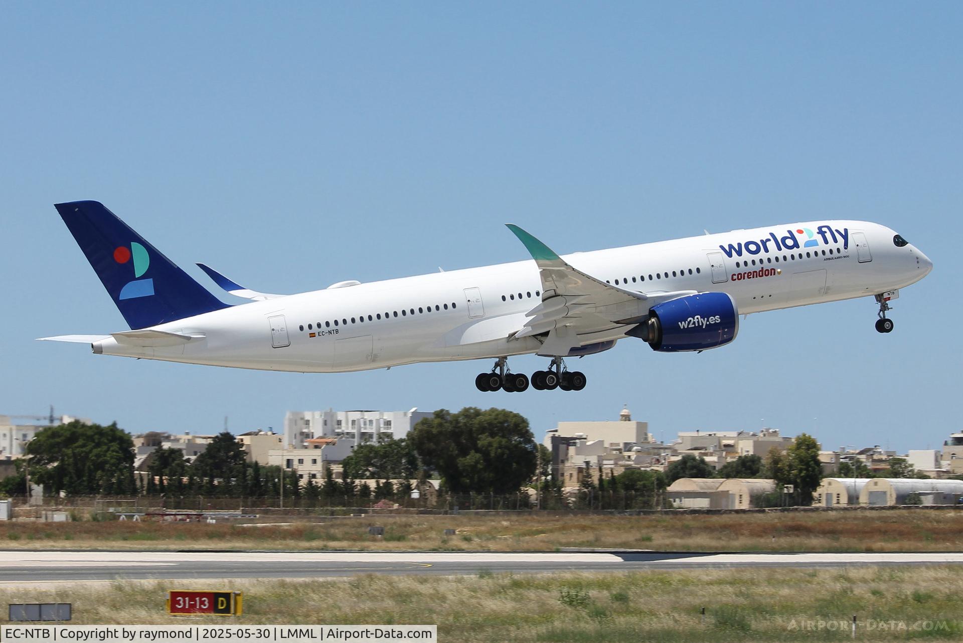 EC-NTB, 2022 Airbus A350-941 C/N 559, Airbus A350-941 reg EC-NTB of World2Fly airborne from RW31 Malta after aircraft received maintenance from Lufthansa Technik Malta.

