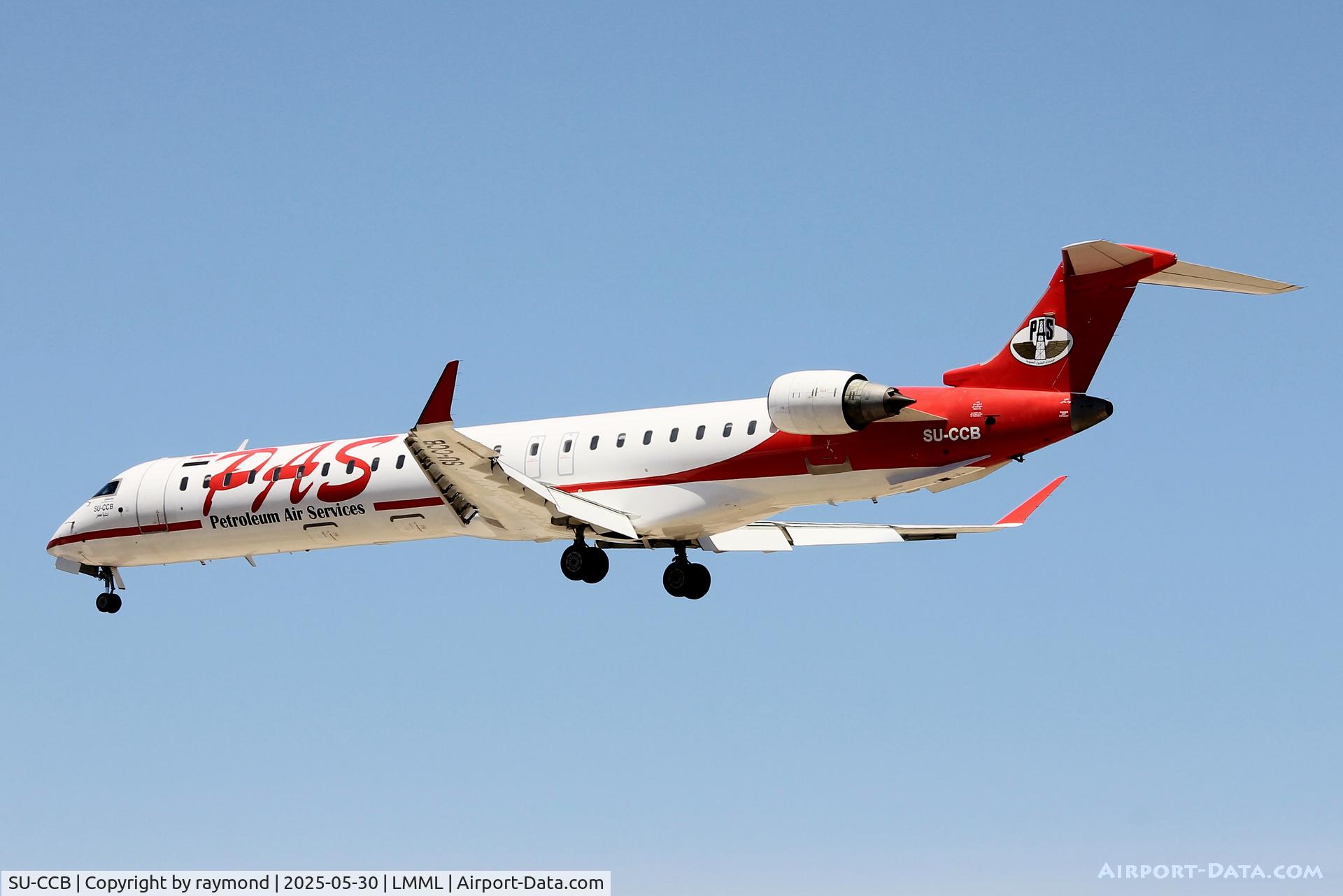 SU-CCB, Mitsubishi CRJ-900 C/N 15370, Mitsubishi CRJ-900 reg SU-CCB of Petroleum Air Services on final approach to RW31 Malta.