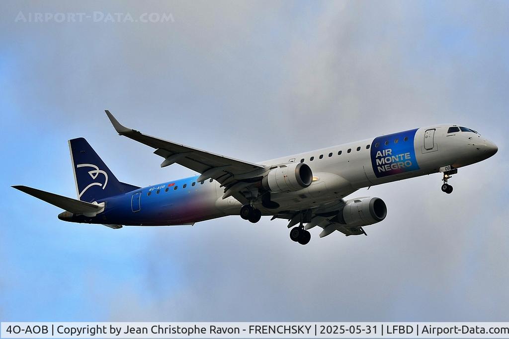 4O-AOB, 2009 Embraer 195LR (ERJ-190-200LR) C/N 19000283, Caen (CFR)	Bordeaux (BOD)	4O2587