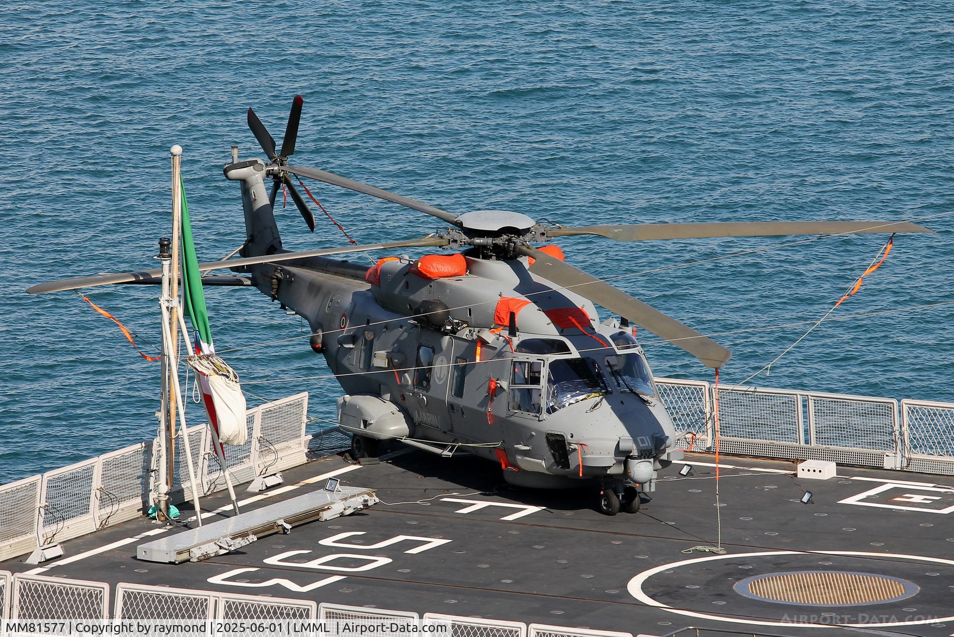 MM81577, 2005 NH Industries NH-90NFH C/N 1004, NH Industries NH-90FH reg MM81577/3-01 of Italian Navy seen on Nave Carabiniere (F593) in Valletta Grand Harbour Malta.