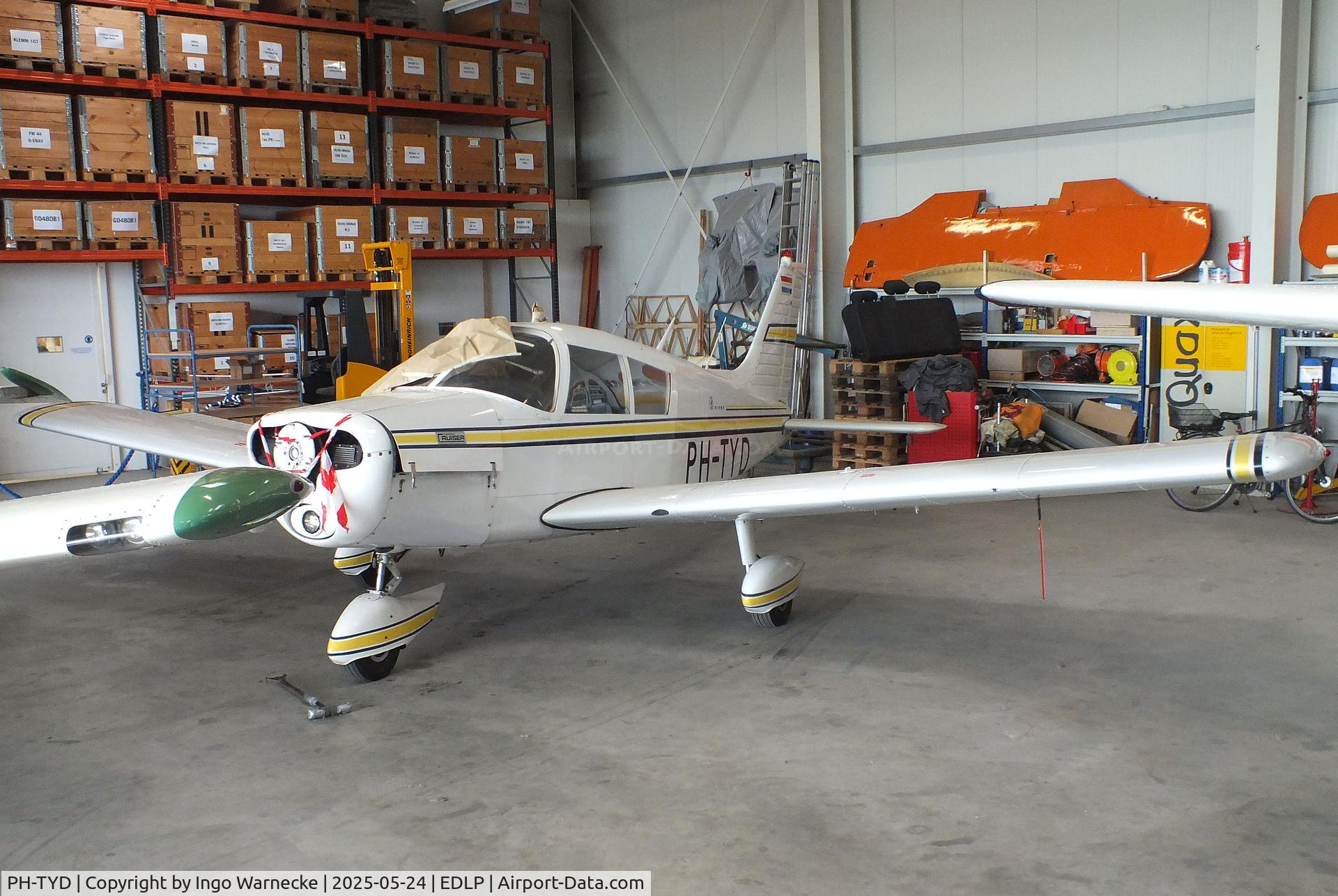 PH-TYD, 1973 Piper PA-28-140 Cherokee Cruiser C/N 28-7325421, Piper PA-28-140 Cherokee Cruiser (minus prop) at the 2025 Quax Hangartage / Hangardays at Paderborn Lippstadt airport