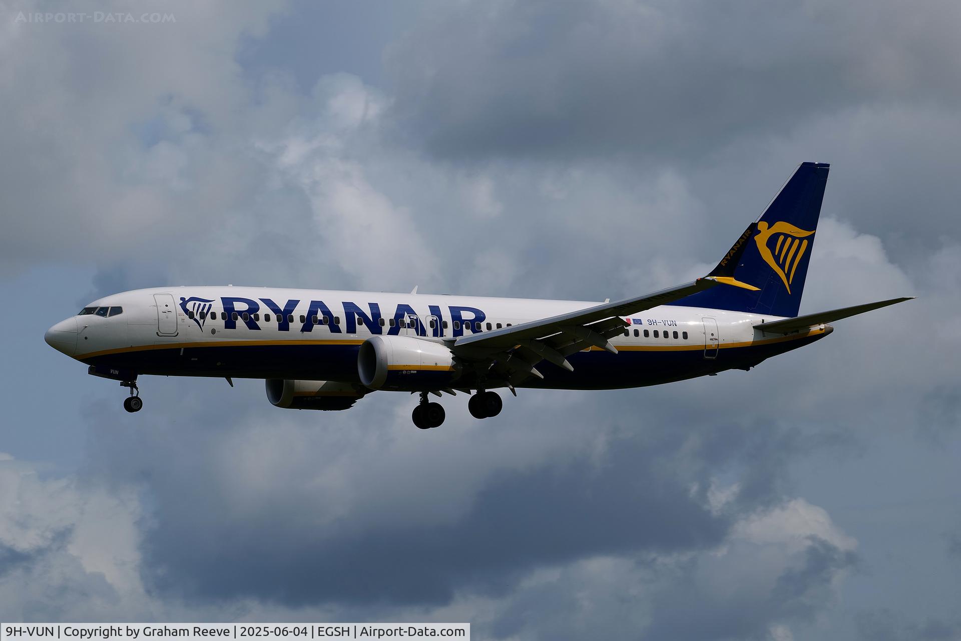 9H-VUN, 2021 Boeing 737-8-200 MAX C/N 65886, Landing at Norwich.